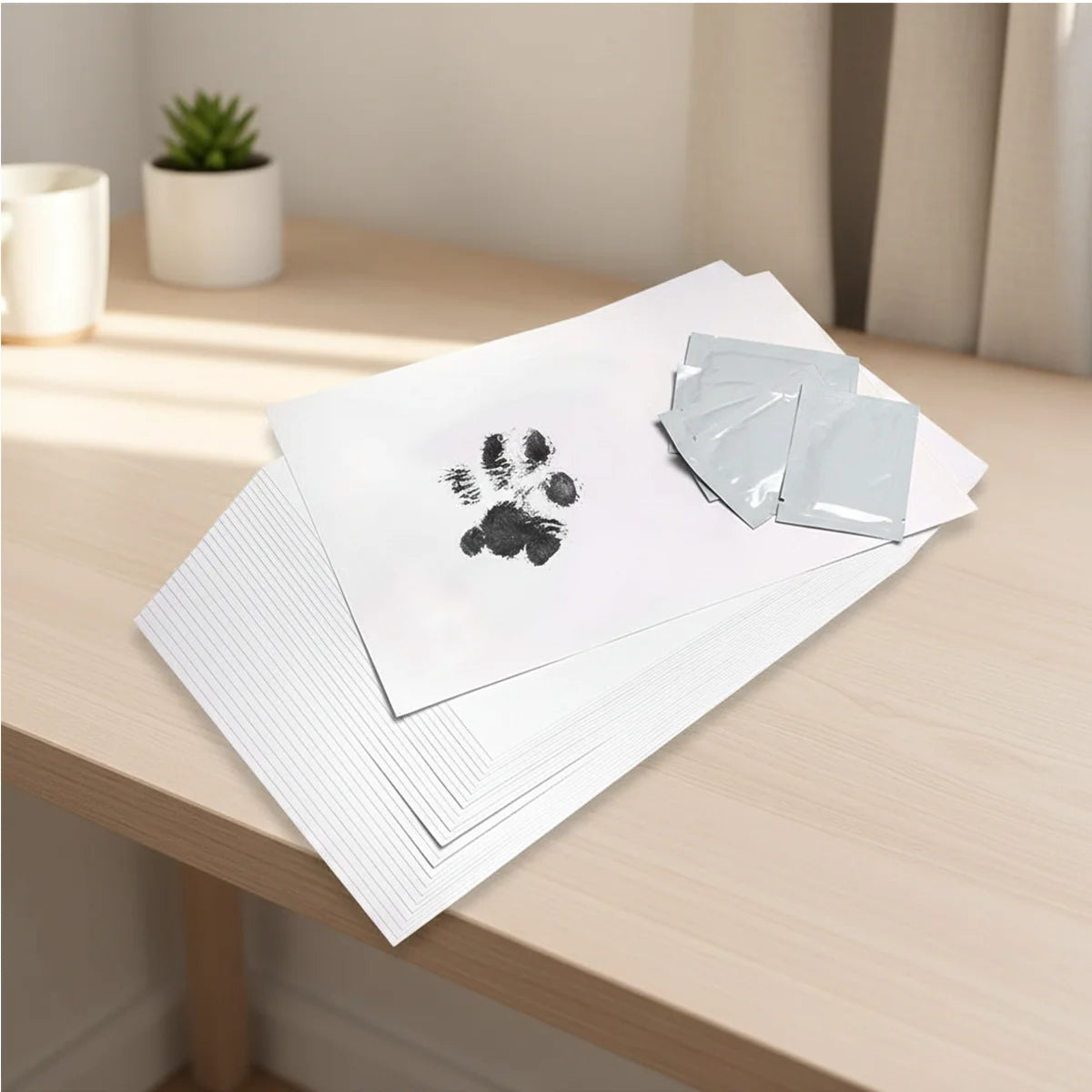 Inkless Print Set  sheets and  inkless wipe large paw print on Table