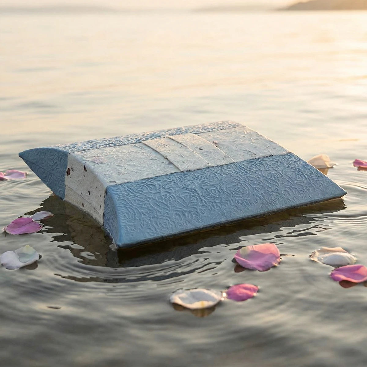 Journey Biodegradable Water Urn for Ashes in Aqua Blossom Blue - Adult