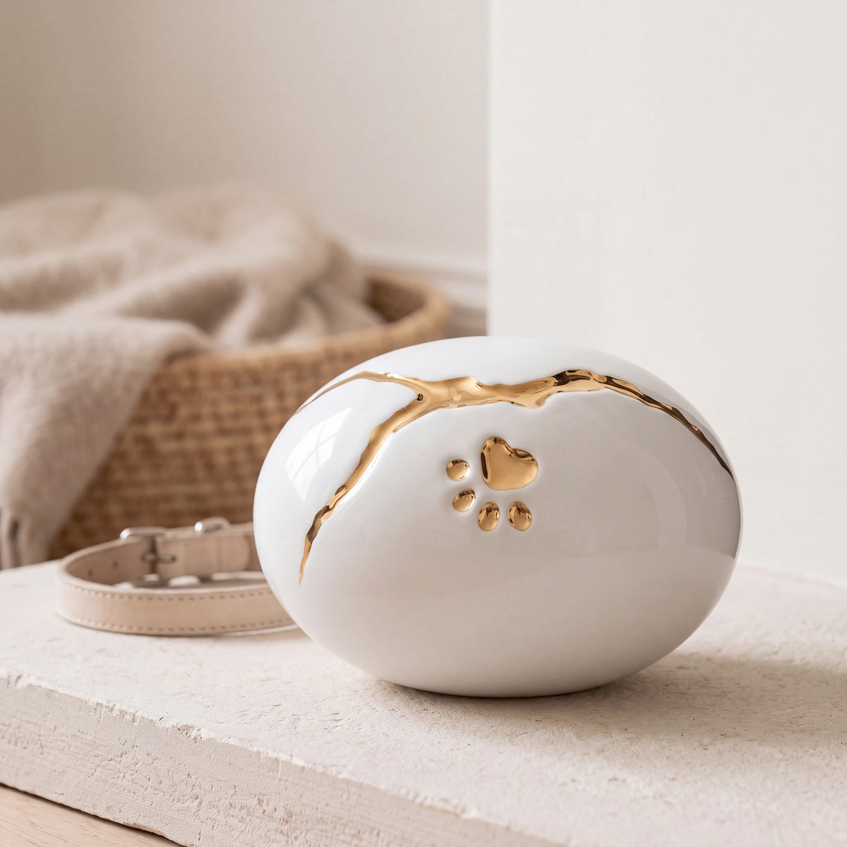 Kintsugi-Pawprint-Pet-Urn-for-Ashes-in-White-Gold-pet_hearth_basket