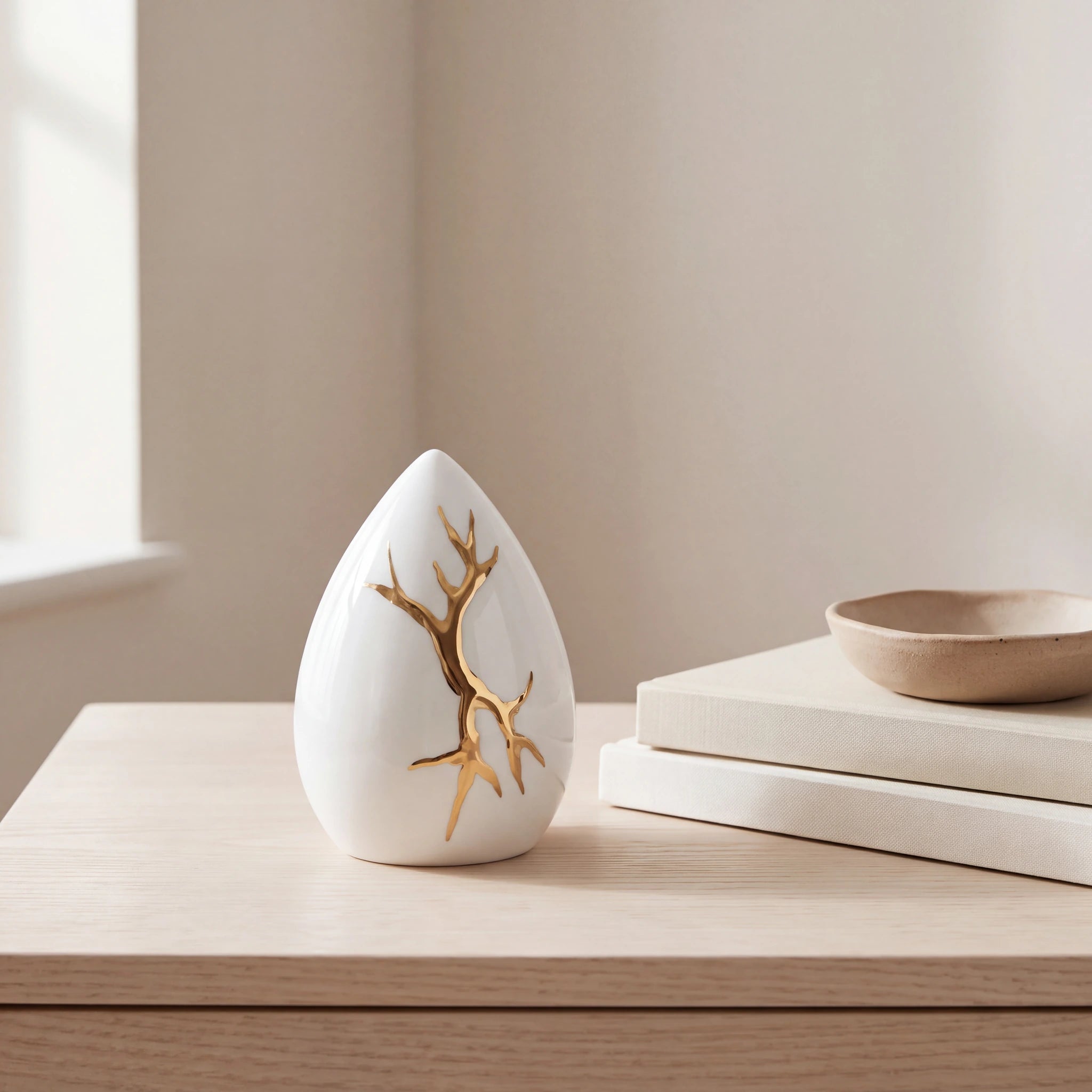 Kintsugi-White-Keepsake-Urn-for-Ashes-with-Gold-Detailing-keepsake_books_dish
