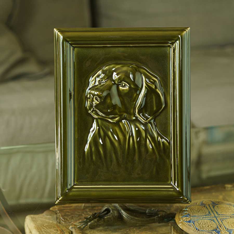 Labrador Dog Urn For Pet Ashes Brown Glass Table Front View