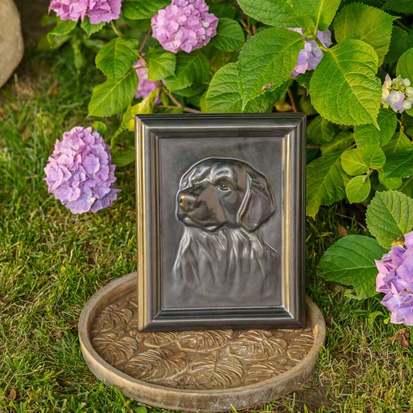 Labrador Dog Urn For Pet Ashes Matte Black Garden Front View Flowers