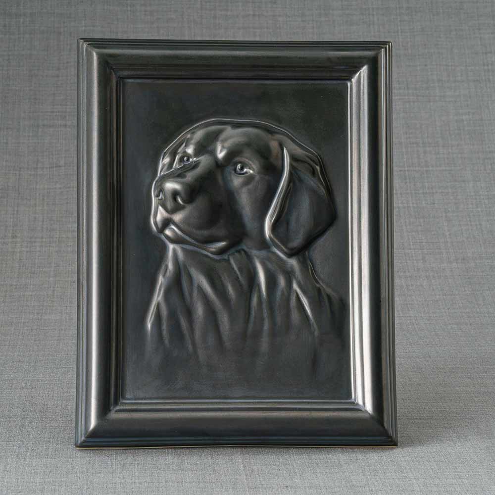 Labrador Pet Urn For Dogs Ashes Matte Black Front View Grey Background