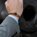Leather Ashes Bracelet for Men in Cognac - Black Edition