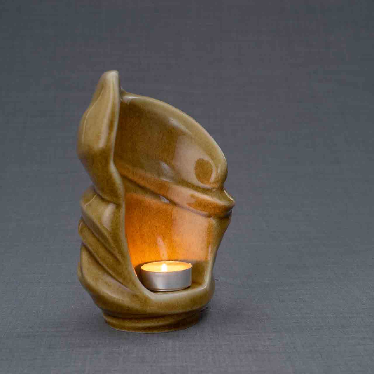 Light Small Urn for Ashes in Dark Sand
