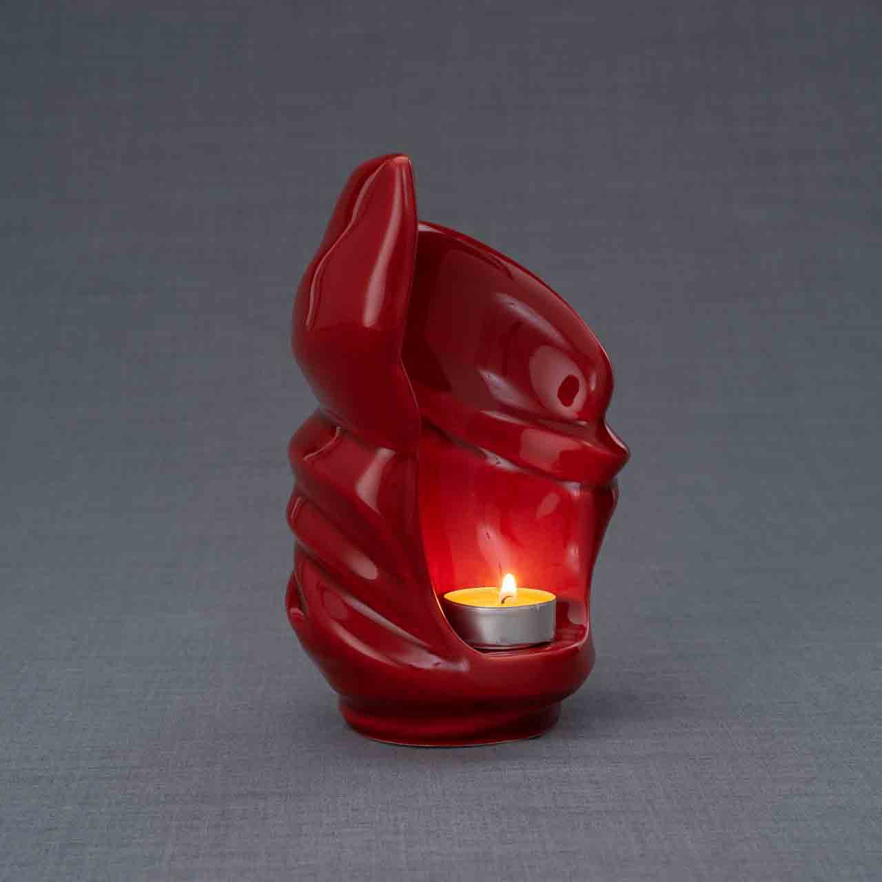 Light Ashes Keepsake Urn in Red Facing Right Grey Background