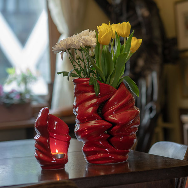 Light Cremation Urn for Ashes Range Red with Flowers