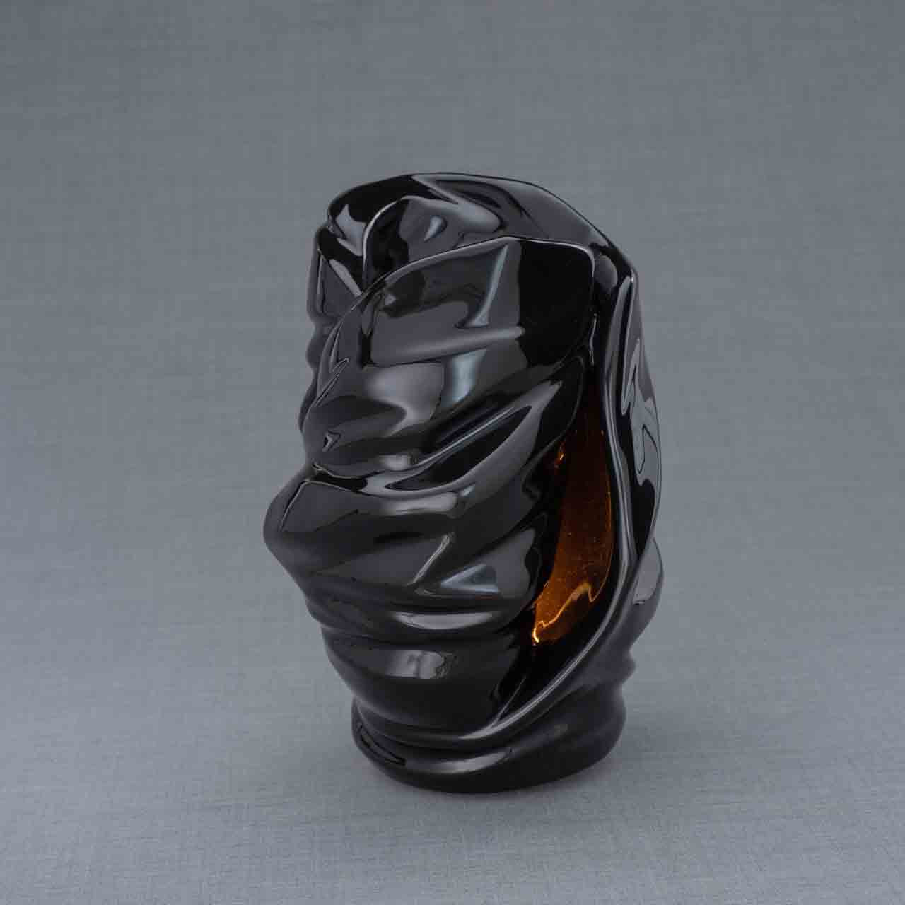 Light Cremation Urn for Ashes in Black Turned to The Side Grey Background
