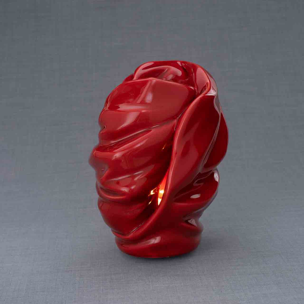Light Cremation Urn for Ashes in Red Turned Right Grey Background