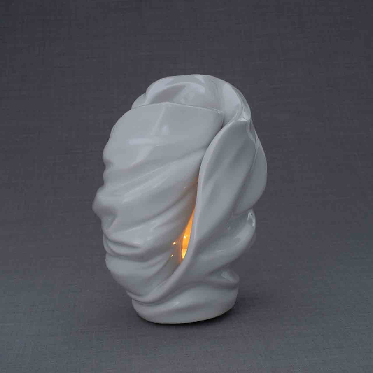 Light Cremation Urn for Ashes in White Turned Left Grey Background