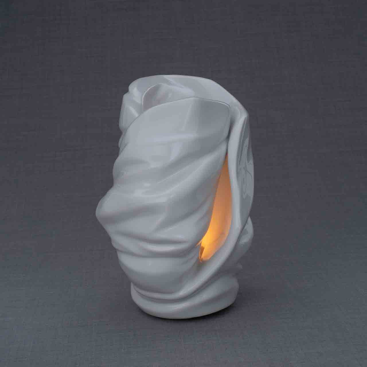 Light Cremation Urn for Ashes in White Turned Right Grey Background