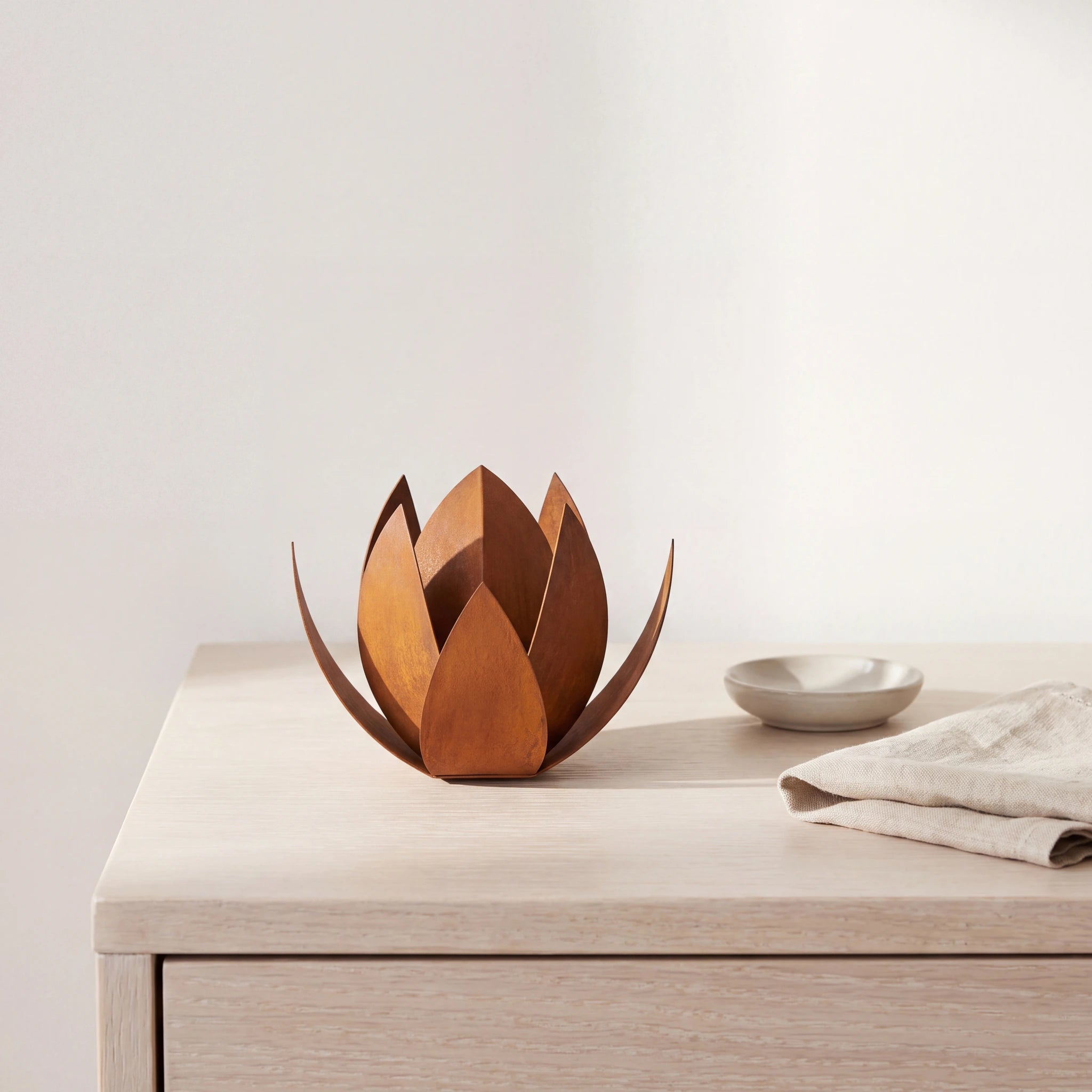 Lotus-Small-Urn-for-Ashes-in-Corten-Steel-keepsake_ring_dish