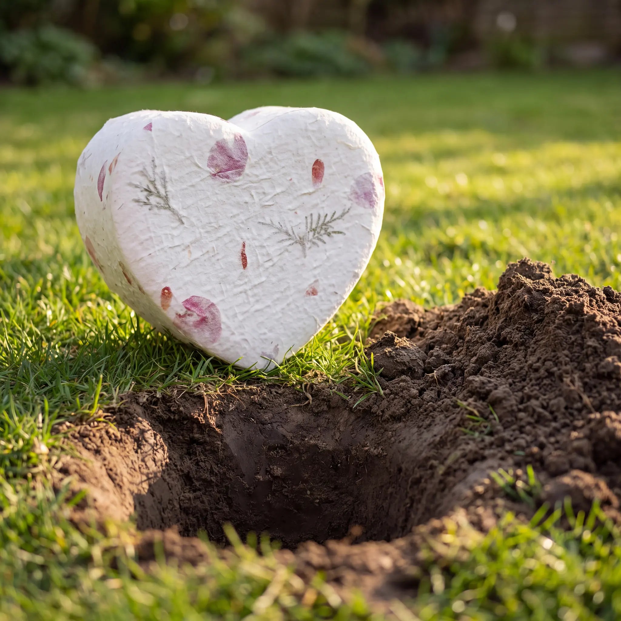 Love-Heart-Biodegradable-Urn-for-Ashes-in-Floral-Adult-Beside-the-Grave
