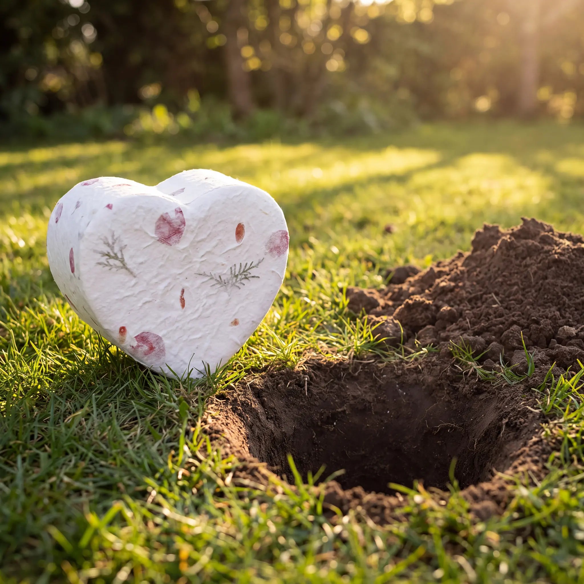 Love-Heart-Biodegradable-Urn-for-Ashes-in-Floral-Extra-Large-Beside-the-Grave