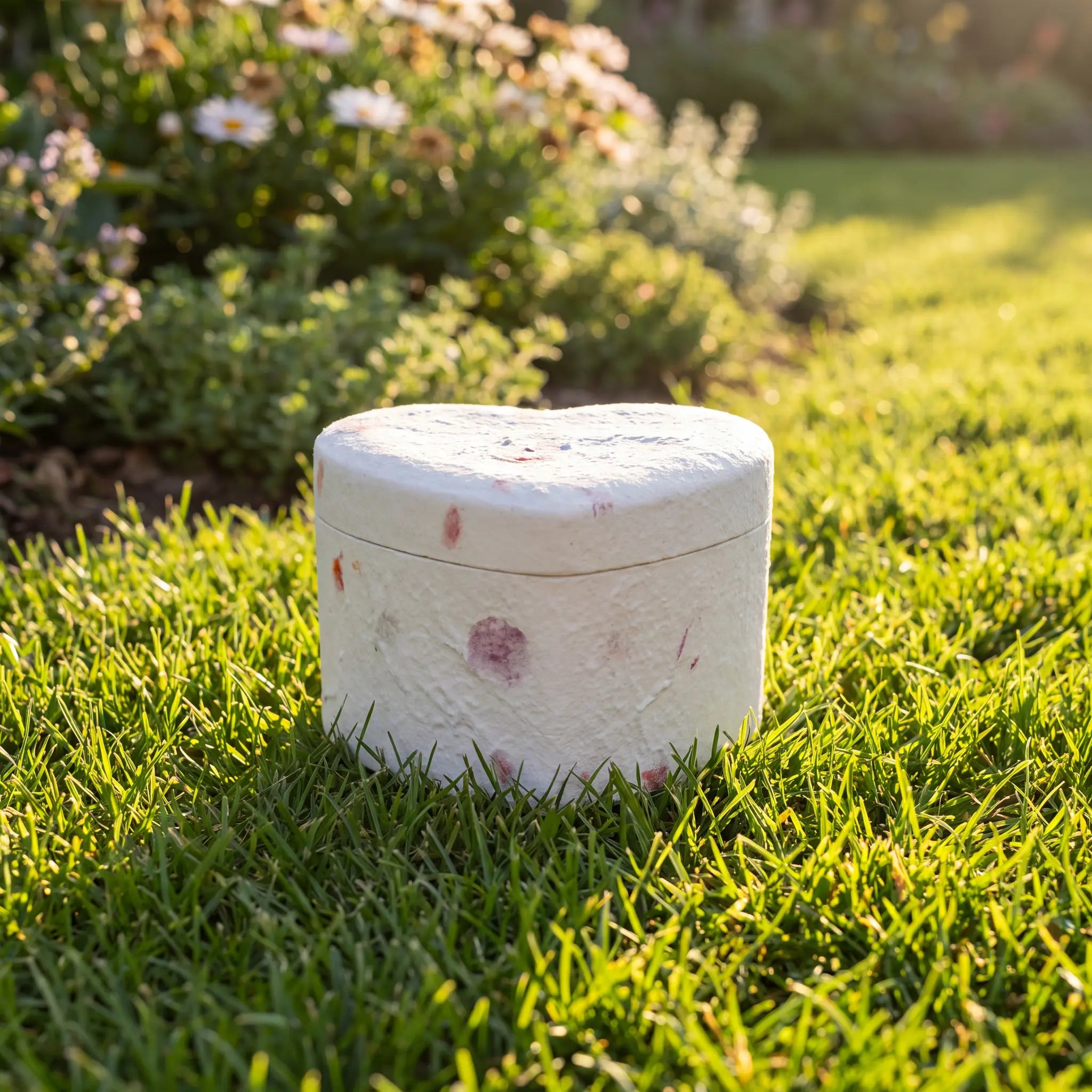 Love Heart Biodegradable Urn for Ashes in Floral - Medium