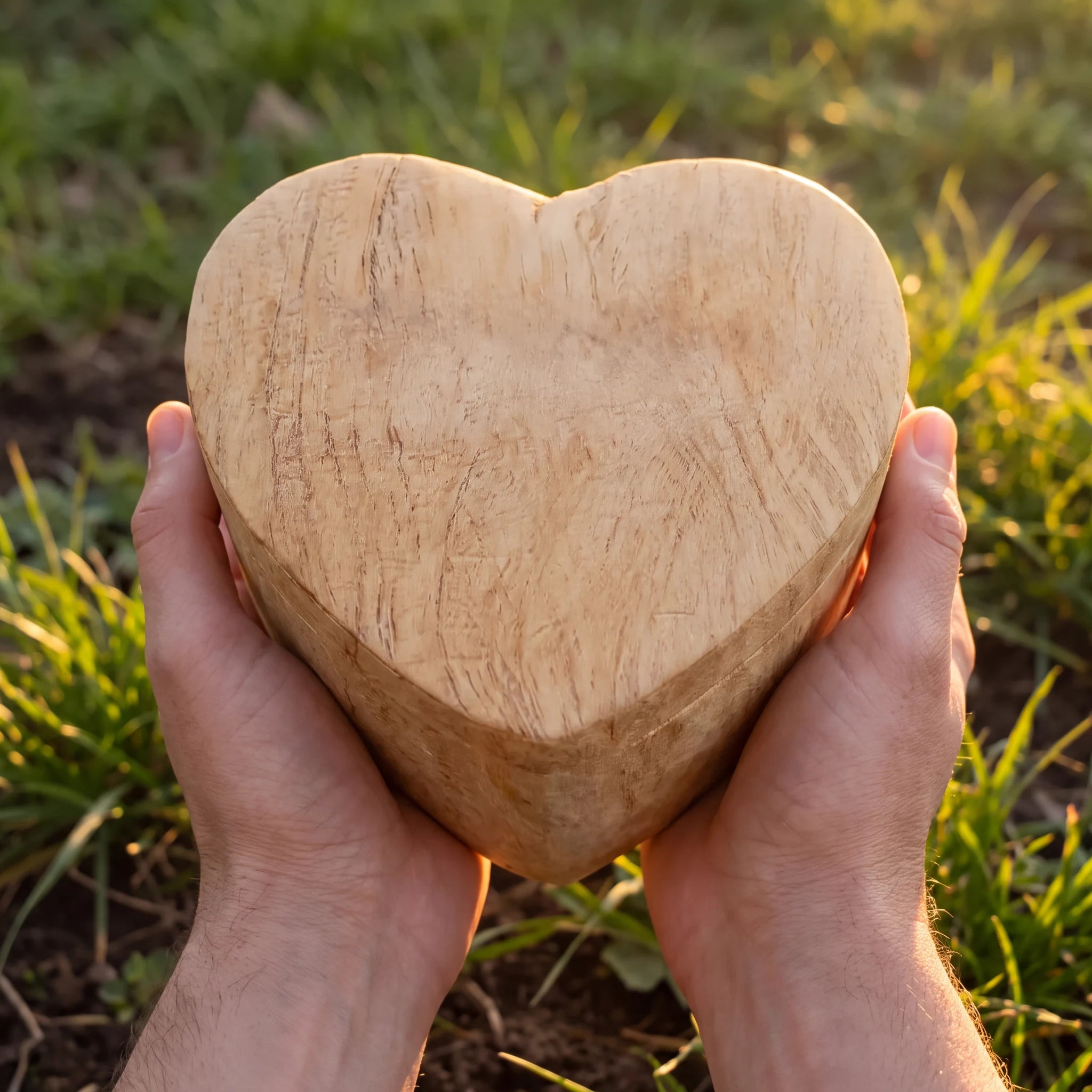 Love Heart Biodegradable Urn for Ashes in Wood-Grain - Medium