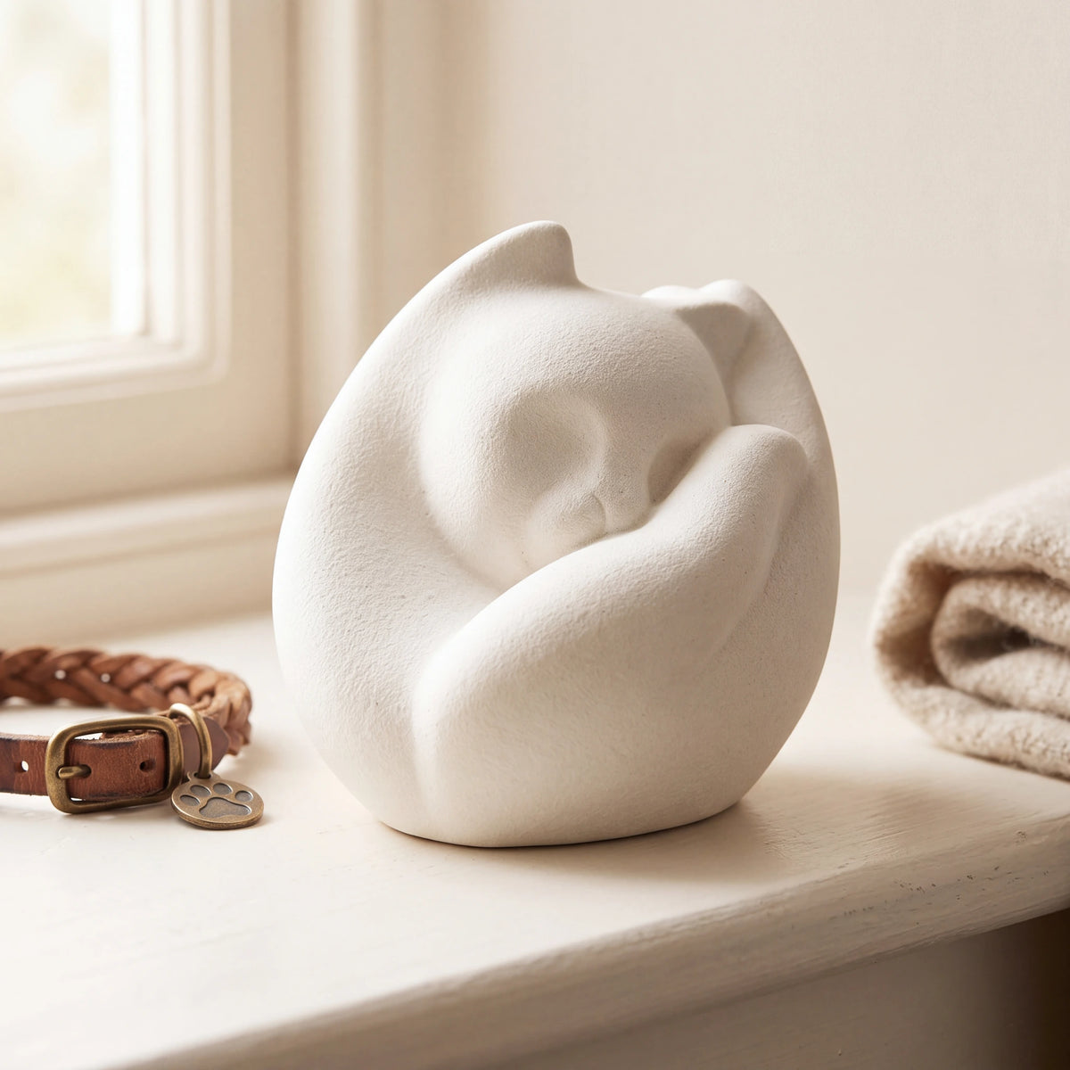 Loving-Hands-Cat-Pet-Urn-for-Ashes-in-White-pet_sunny_sill