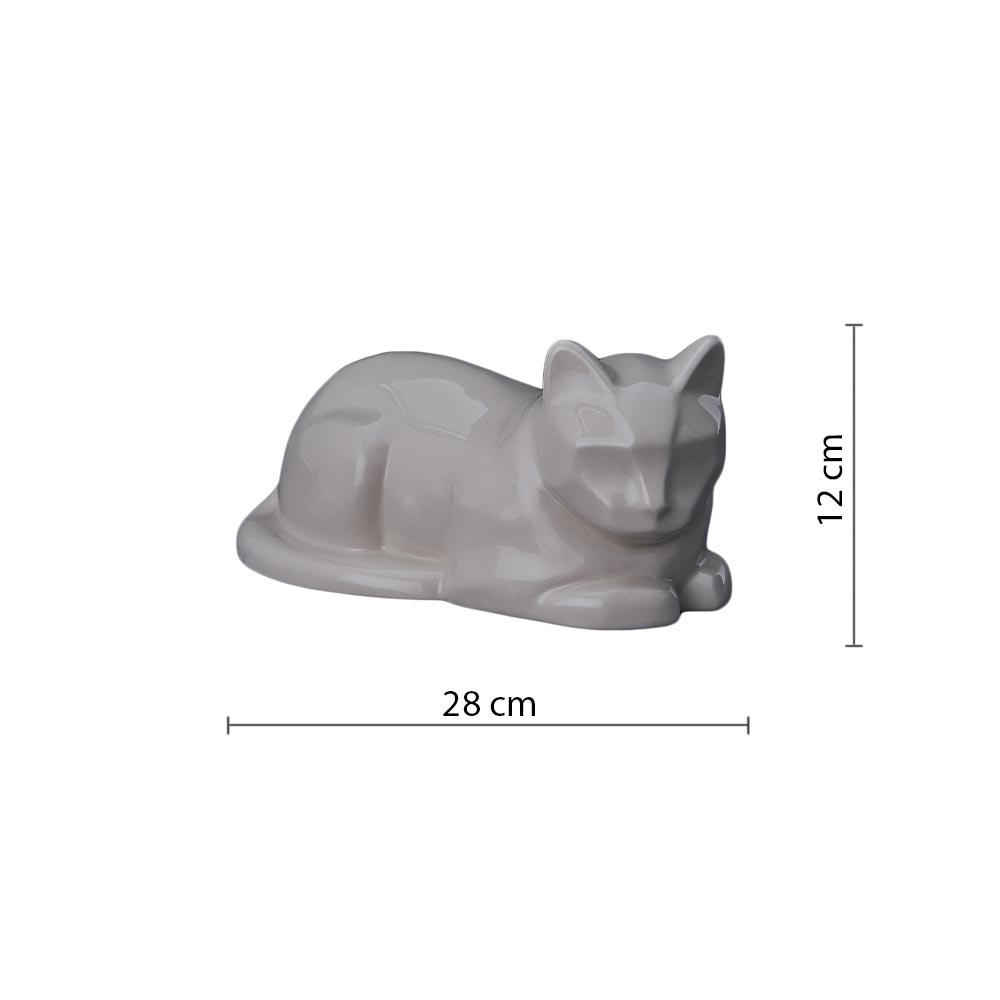 Lying Cat Cremation Urn For Pets Ashes In Cream Dimensions