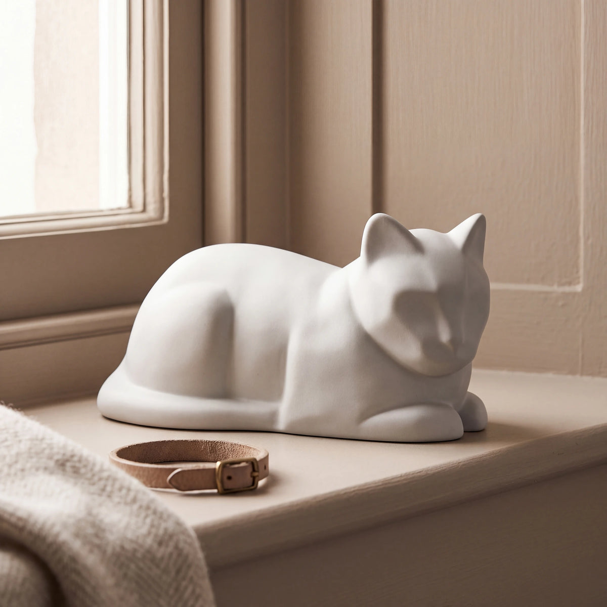Lying-Cat-Urn-for-Ashes-in-Matte-White-pet_sunny_sill
