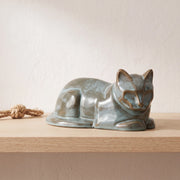 Lying Cat Urn for Ashes in Oily Green