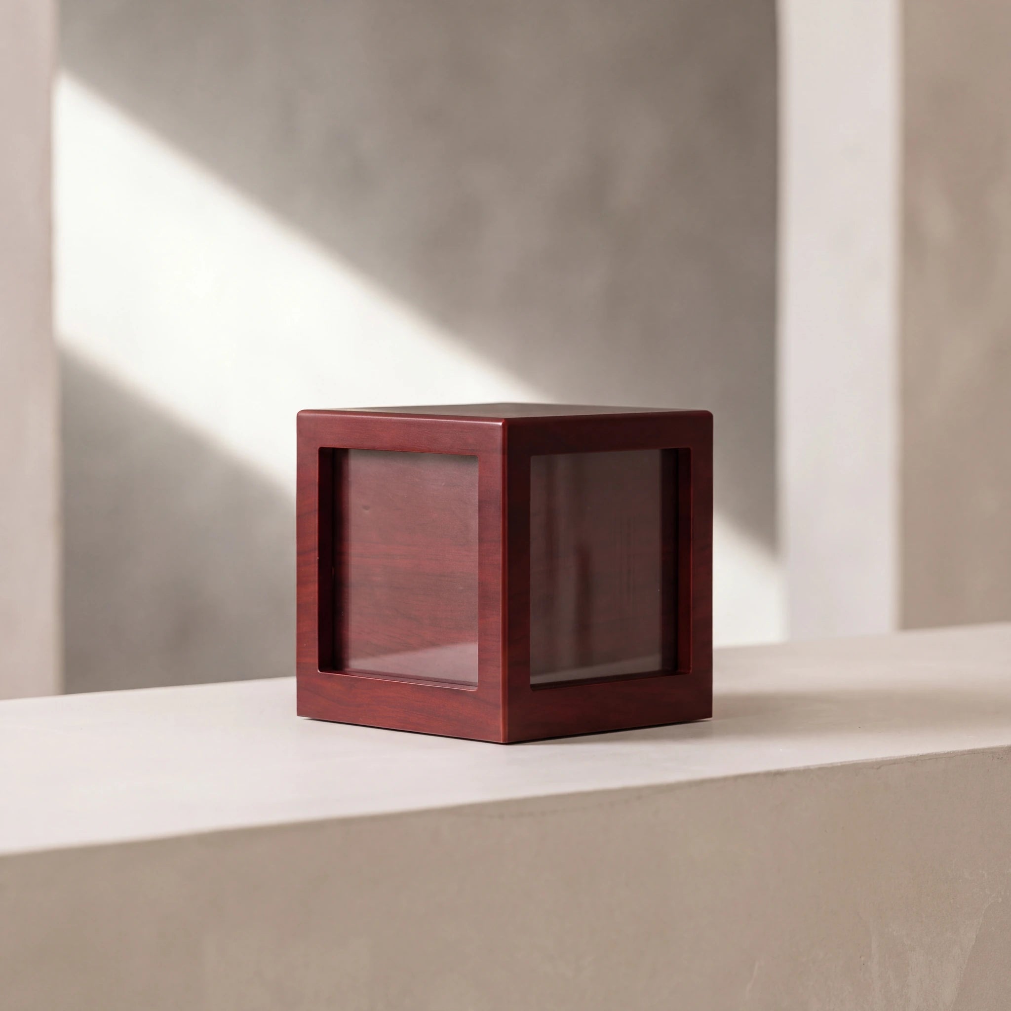 Mahogany Effect MDF Photo Cube Cremation Urn for Ashes - Large