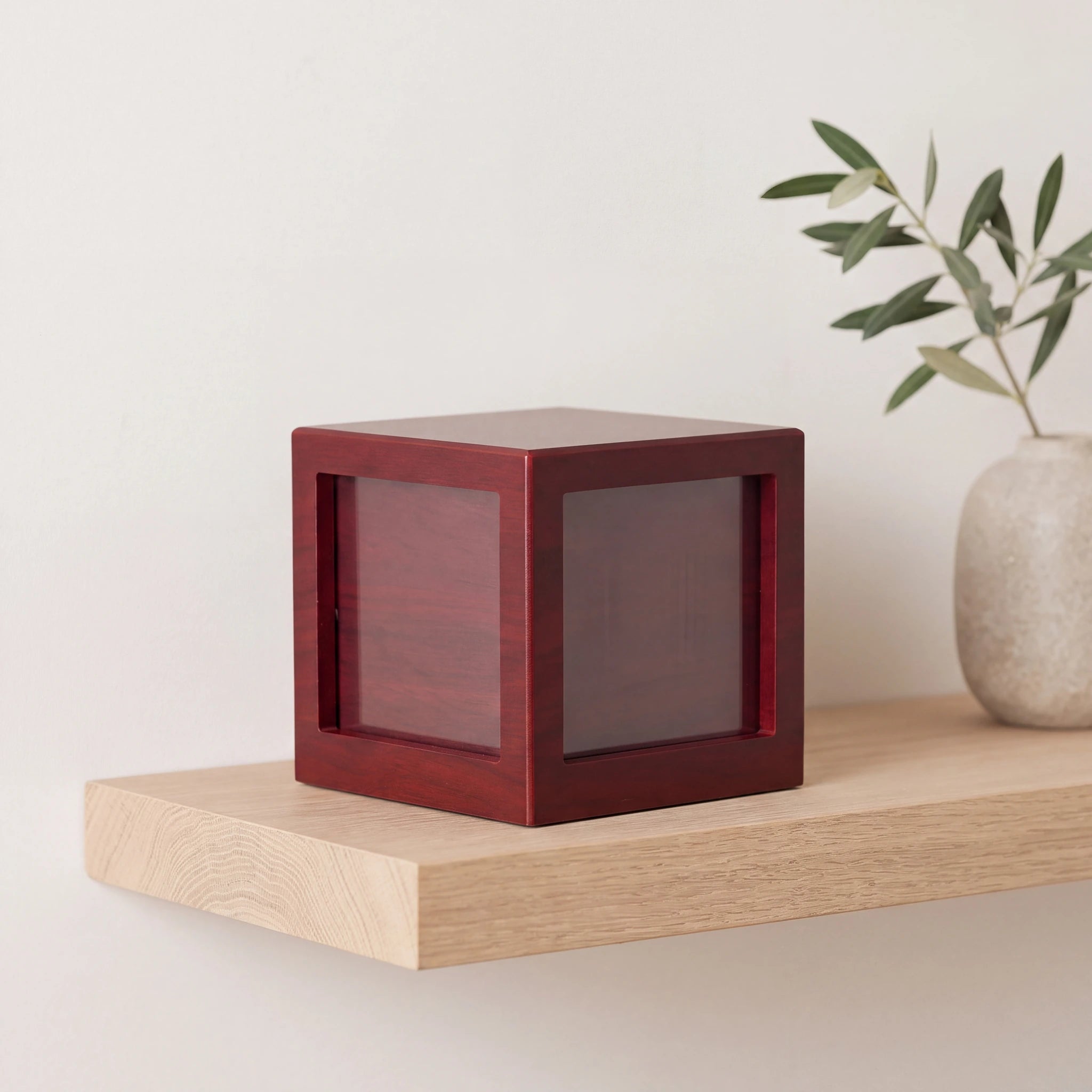 Mahogany Effect MDF Photo Cube Cremation Urn for Ashes - Large