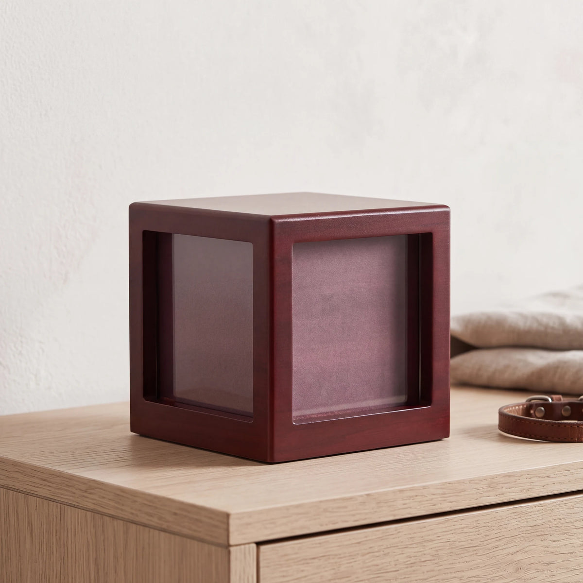 Mahogany-Effect-MDF-Photo-Cube-Urn-for-Ashes-Medium-Side-View