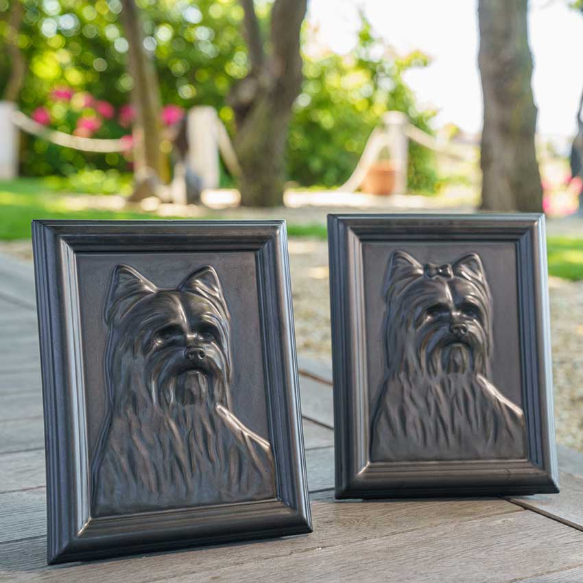 Male And Female Yorkies Dog Urn For Pet Ashes Matte Black Side By Side