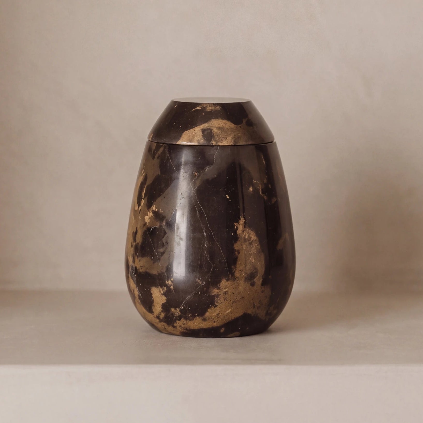 Marble Adult Cremation Urn For Ashes in Brown and Gold
