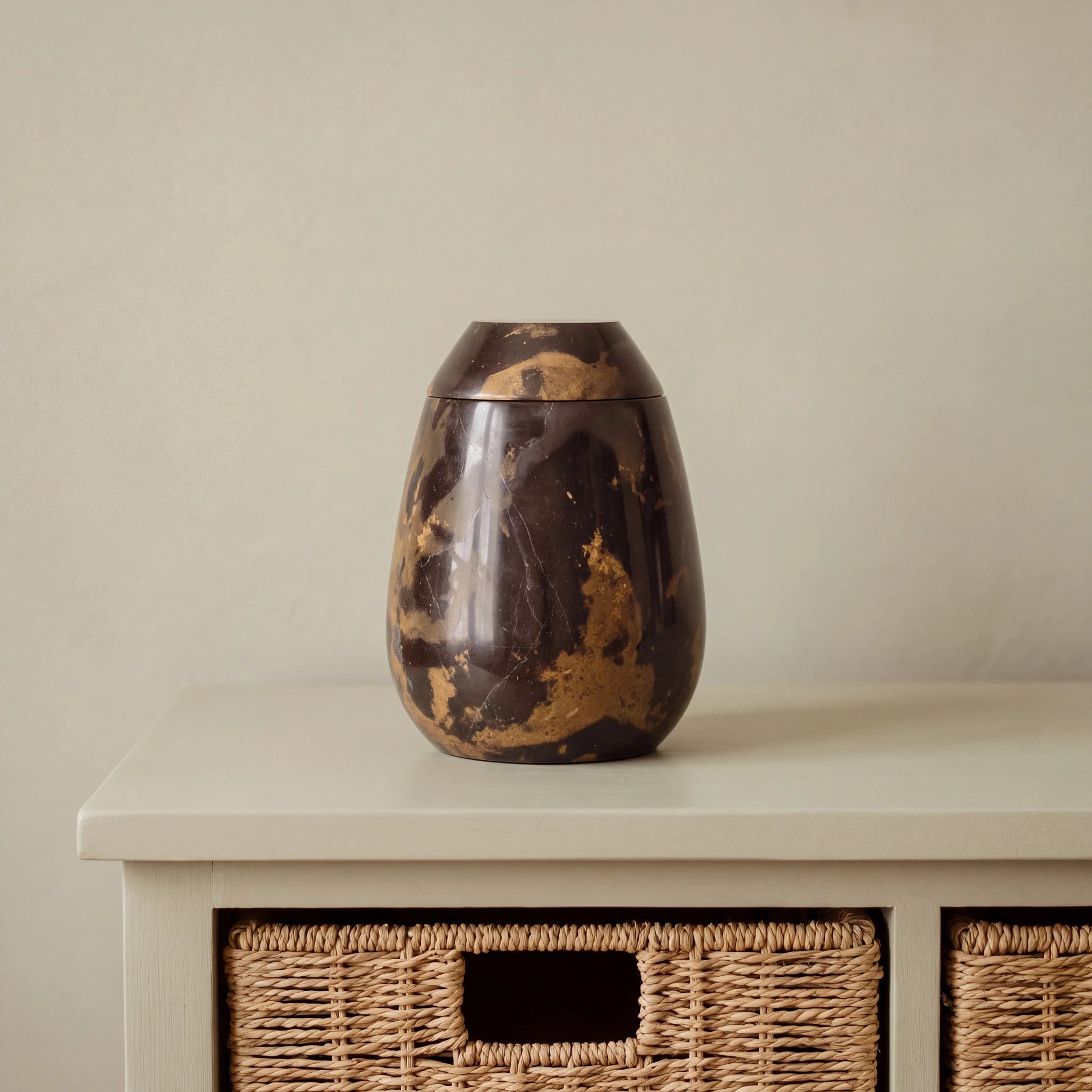 Marble Adult Cremation Urn For Ashes in Brown and Gold