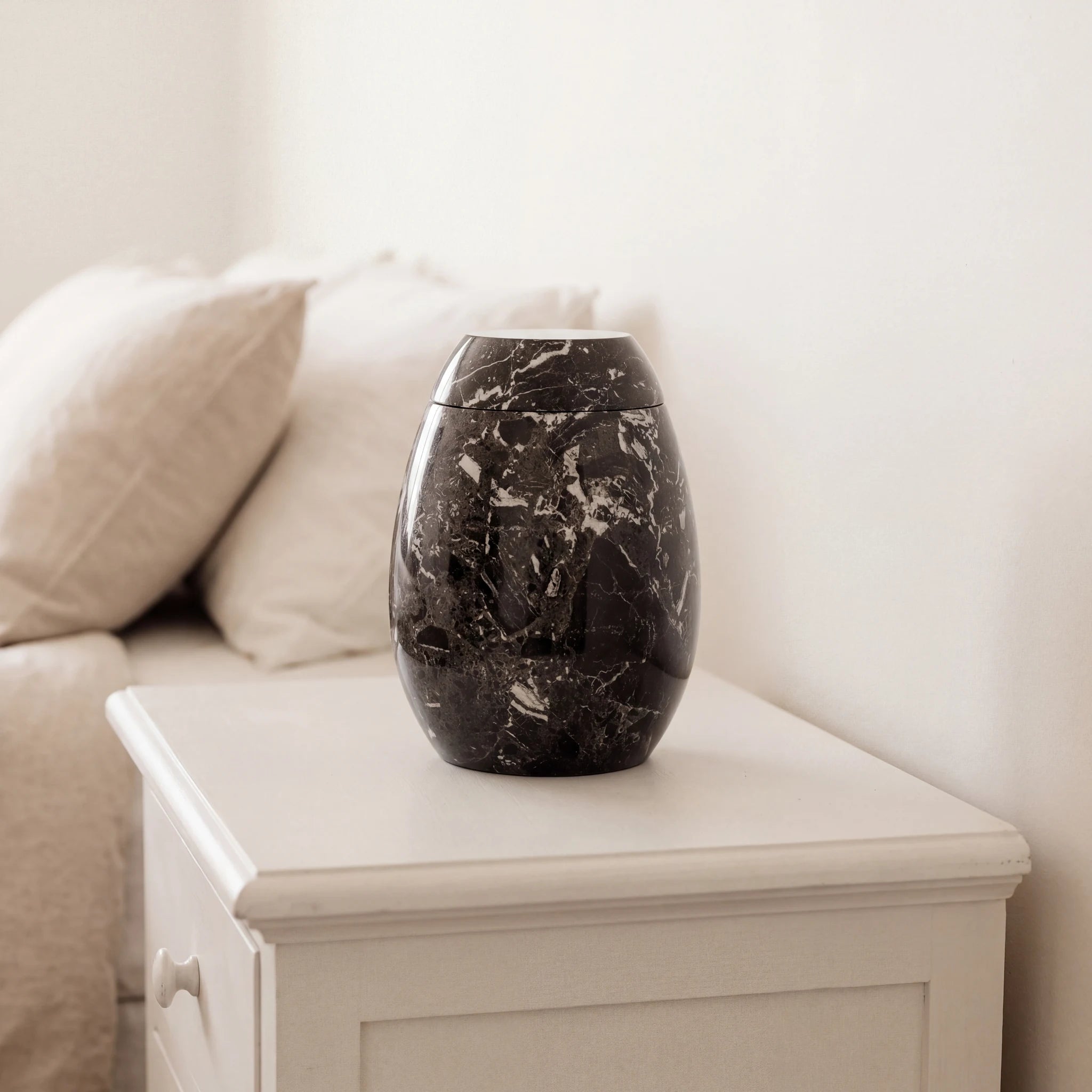 Marble Adult Cremation Urn for Ashes in Black & Grey
