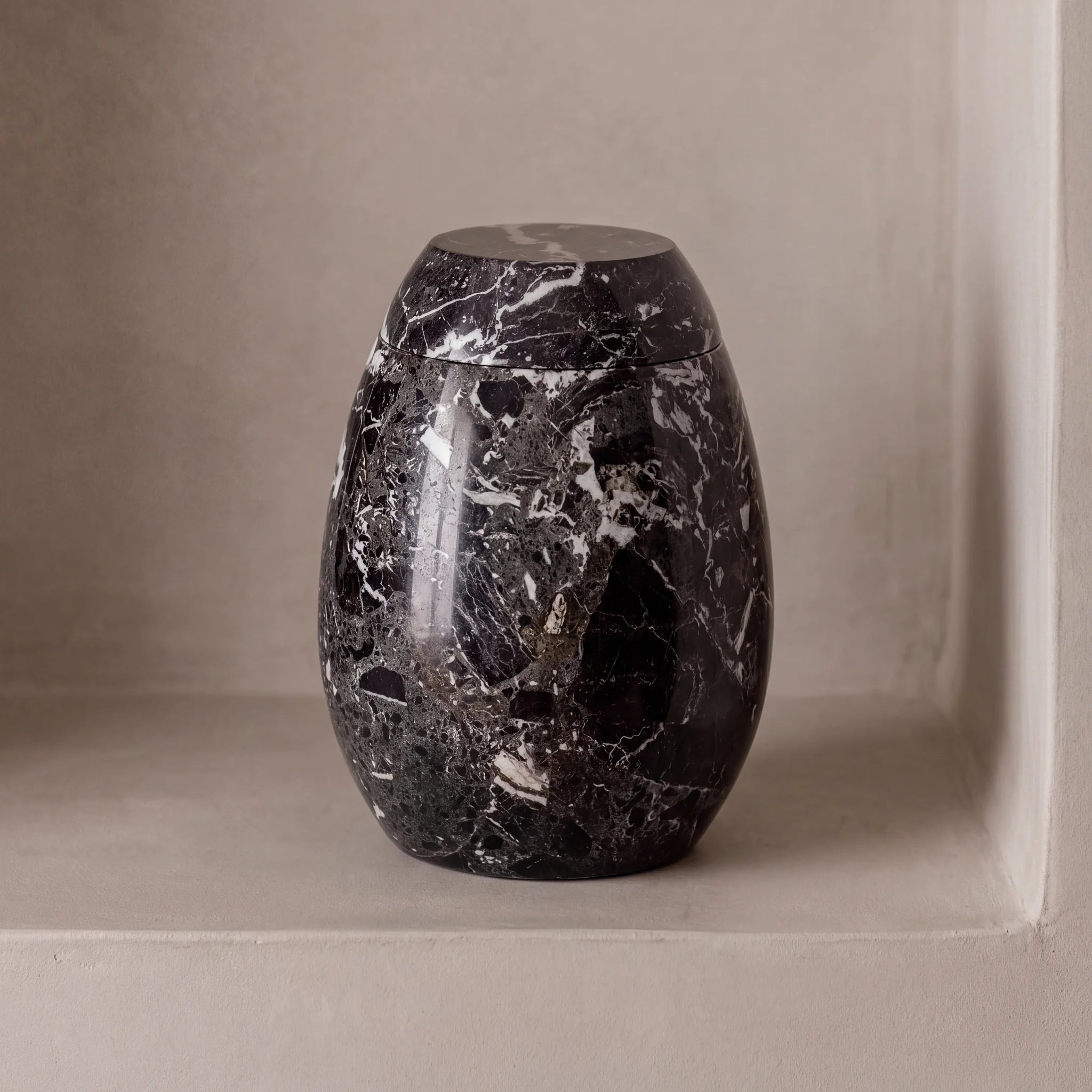 Marble Adult Cremation Urn for Ashes in Black & Grey
