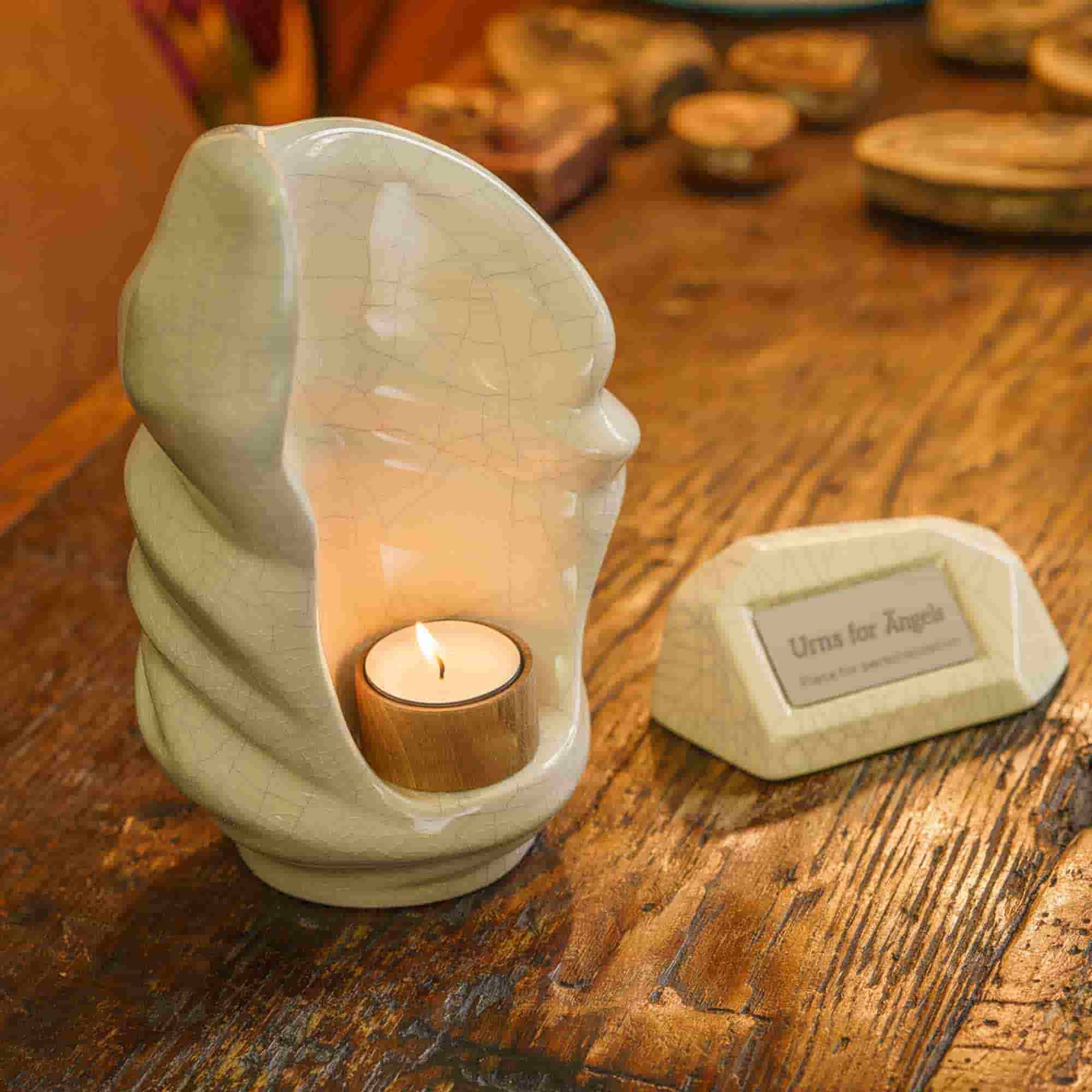 Memorial Nameplate Holder Crackle Glaze with Light Keepsake Urn within Home