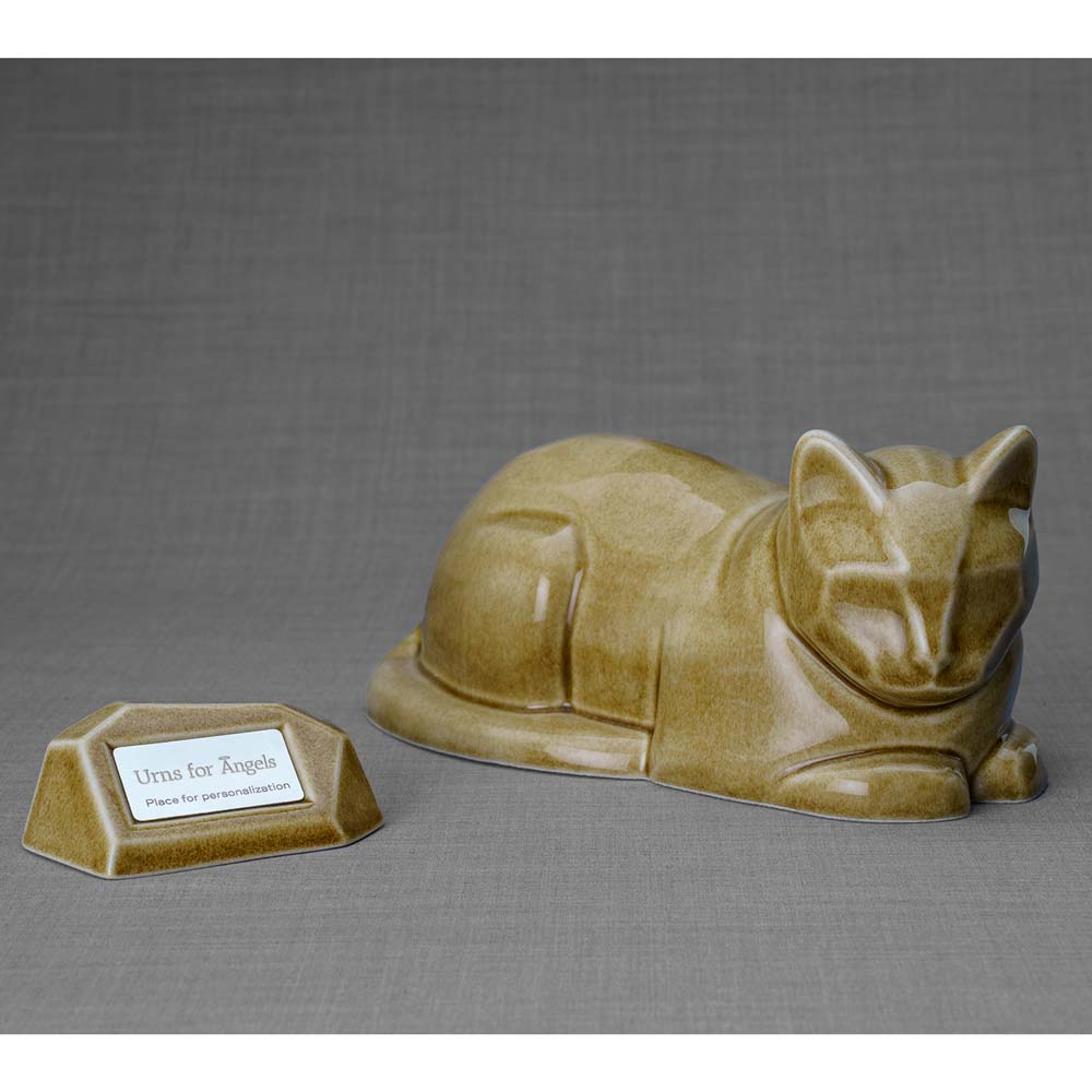 Lying Cat Urn for Ashes in Dark Sand