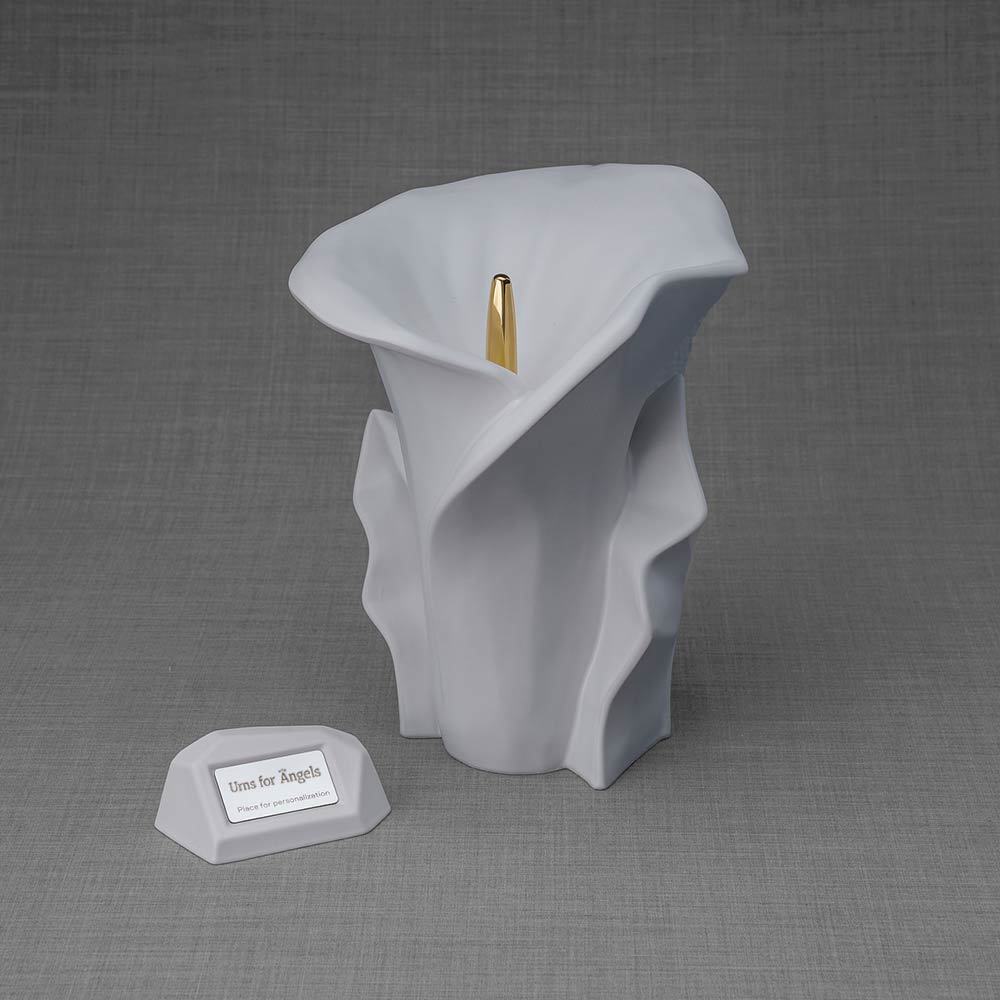 Calla Lily Medium Urn for Ashes in Matte White