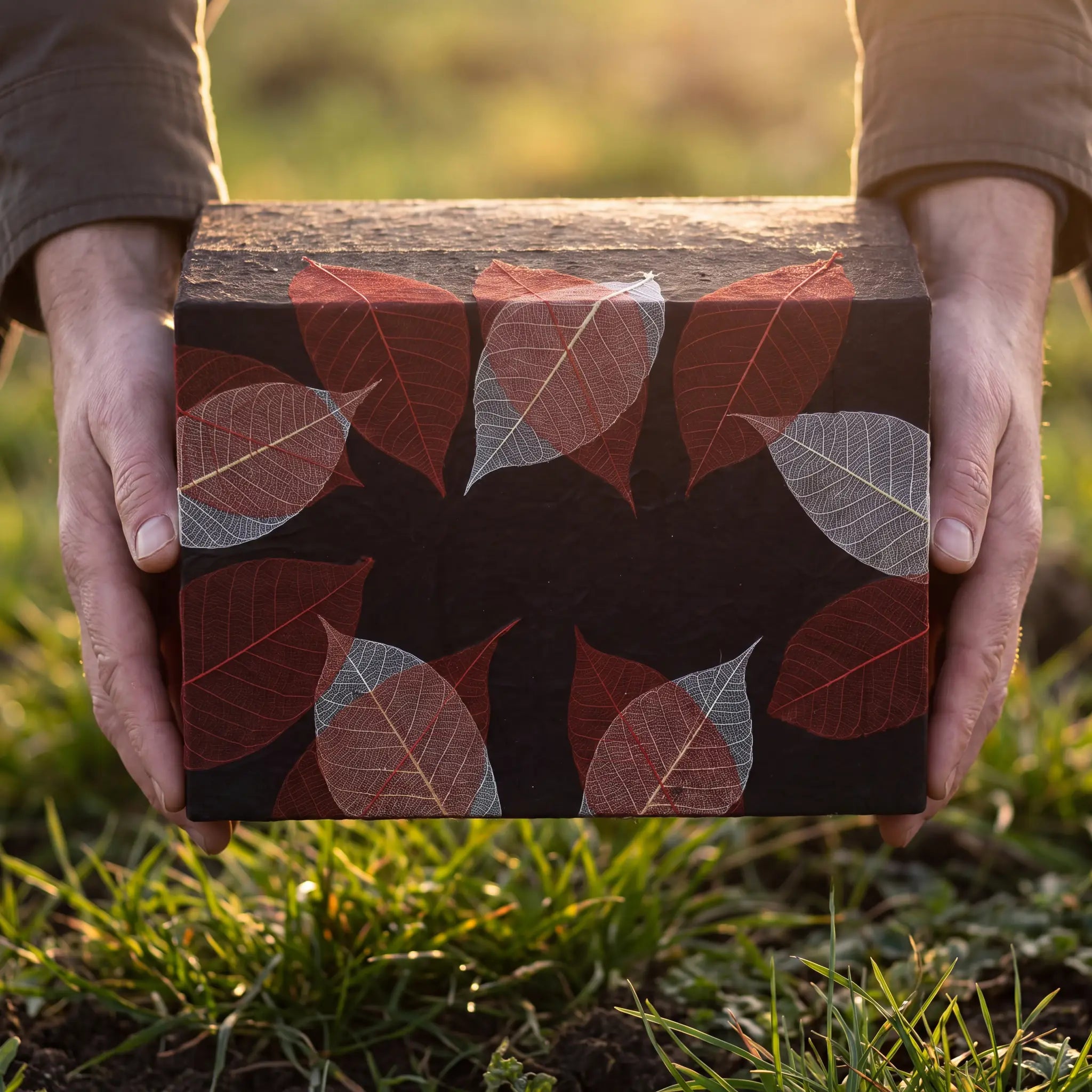 Memory Box Biodegradable Urn for Ashes in Autumn Leaves