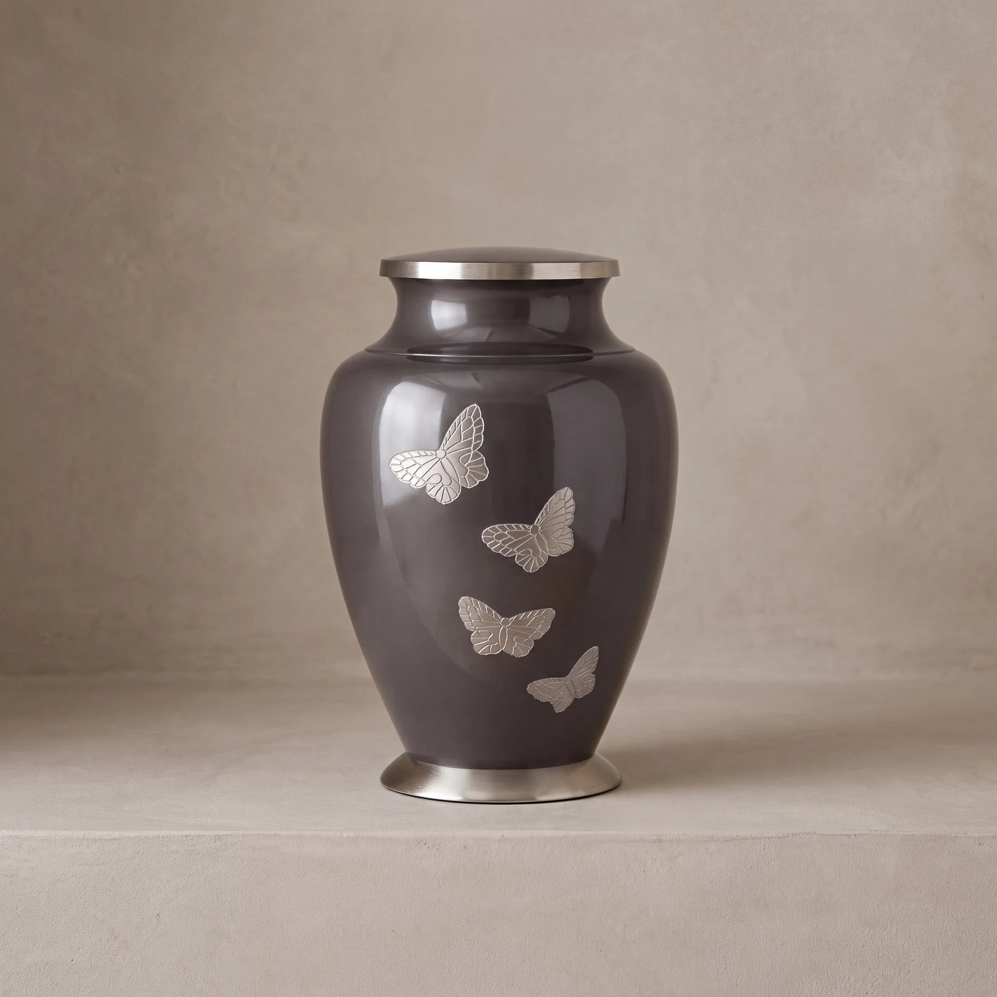 Metal Butterfly Adult Cremation Urn for Ashes in Grey with Silver