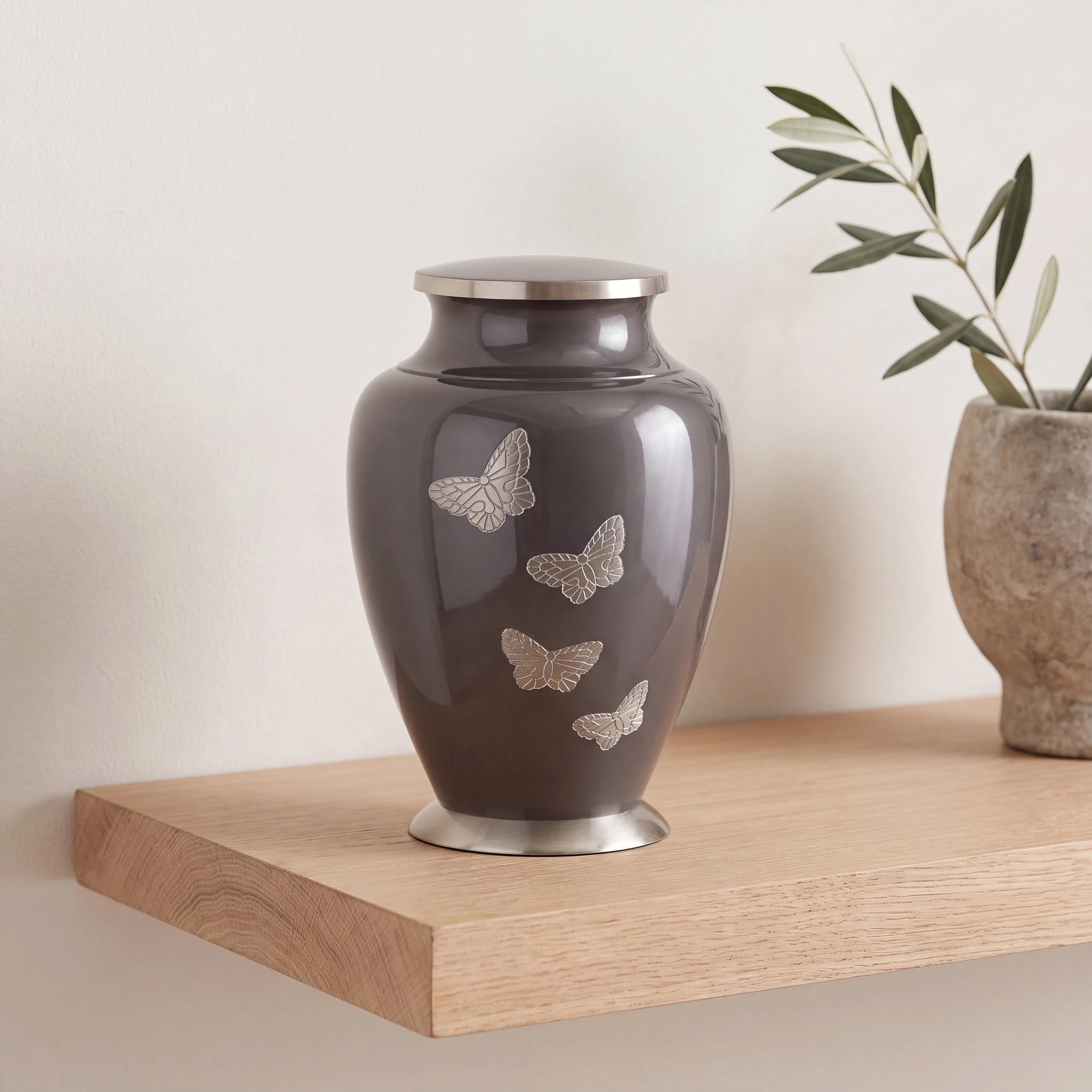 Metal Butterfly Adult Cremation Urn for Ashes in Grey with Silver