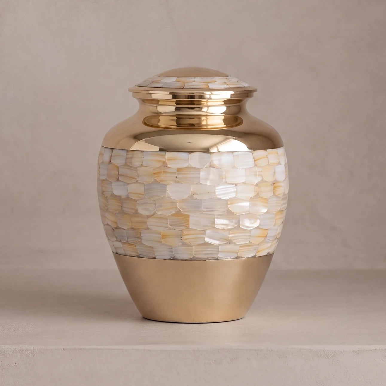 Mother of Pearl Metal Adult Cremation Urn for Ashes in Gold