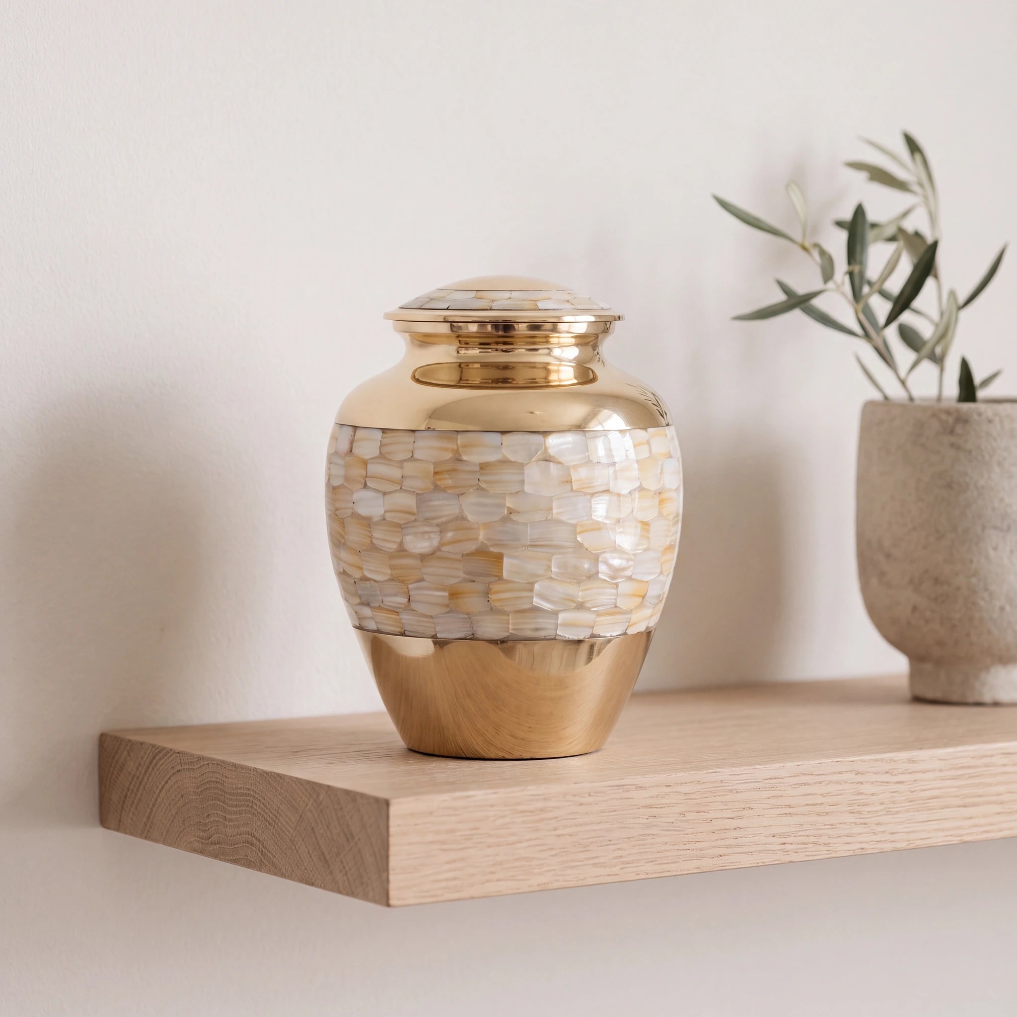 Mother of Pearl Metal Adult Cremation Urn for Ashes in Gold