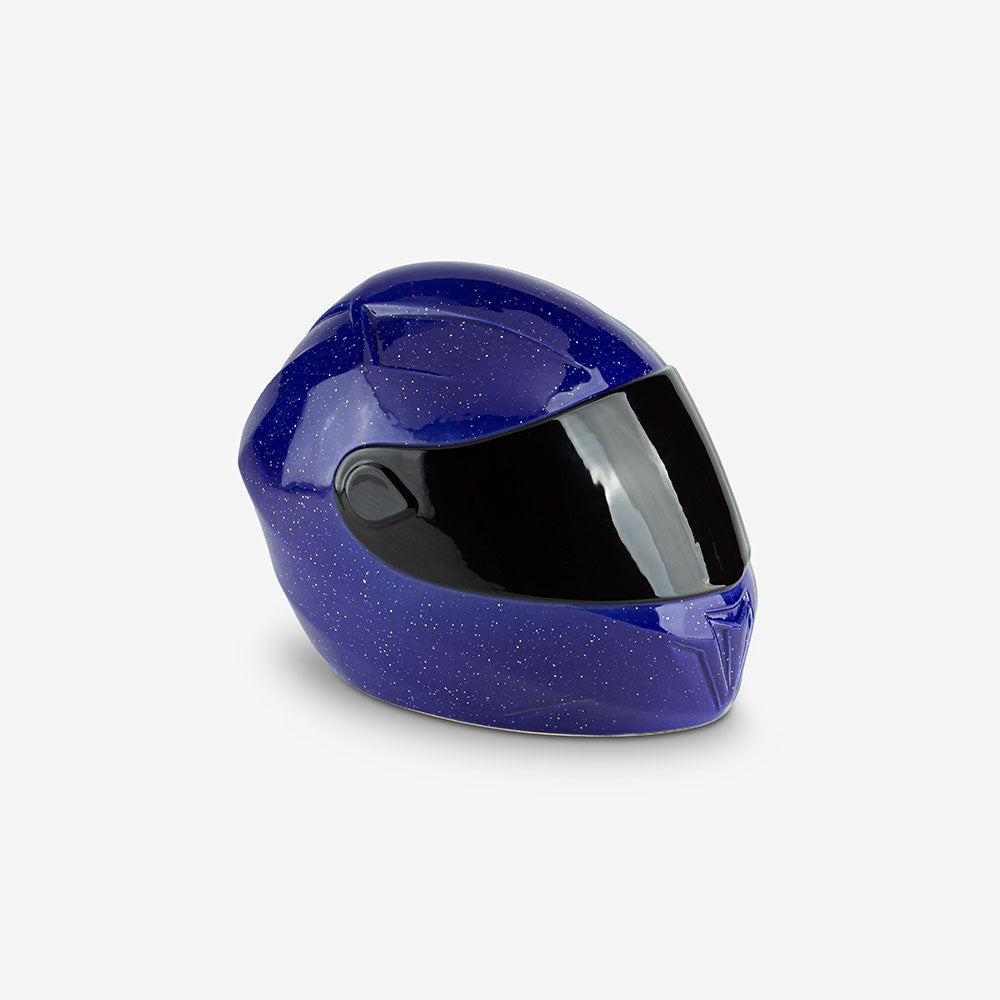 Motorcycle Helmet Cremation Urn for Ashes in Blue and Black