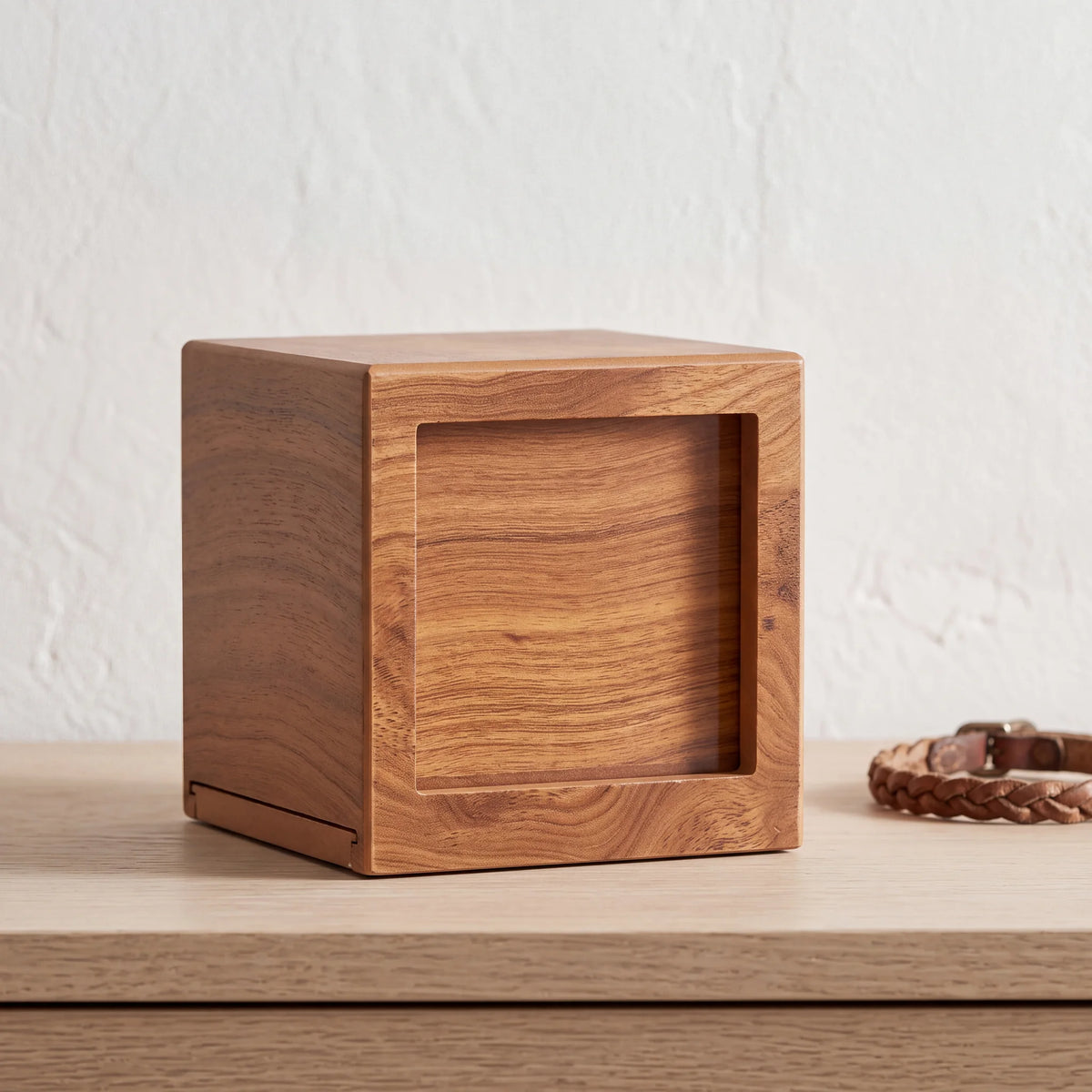 Oak-Wood-Effect-MDF-Photo-Cube-Urn-for-Ashes-Medium-On-the-Console
