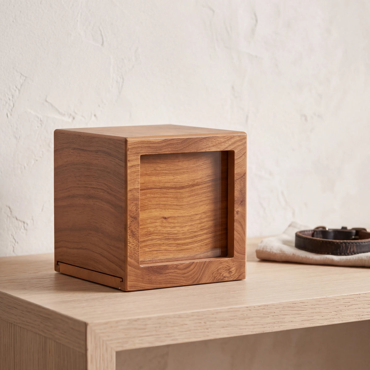 Oak-Wood-Effect-MDF-Photo-Cube-Urn-for-Ashes-Medium-Side-View