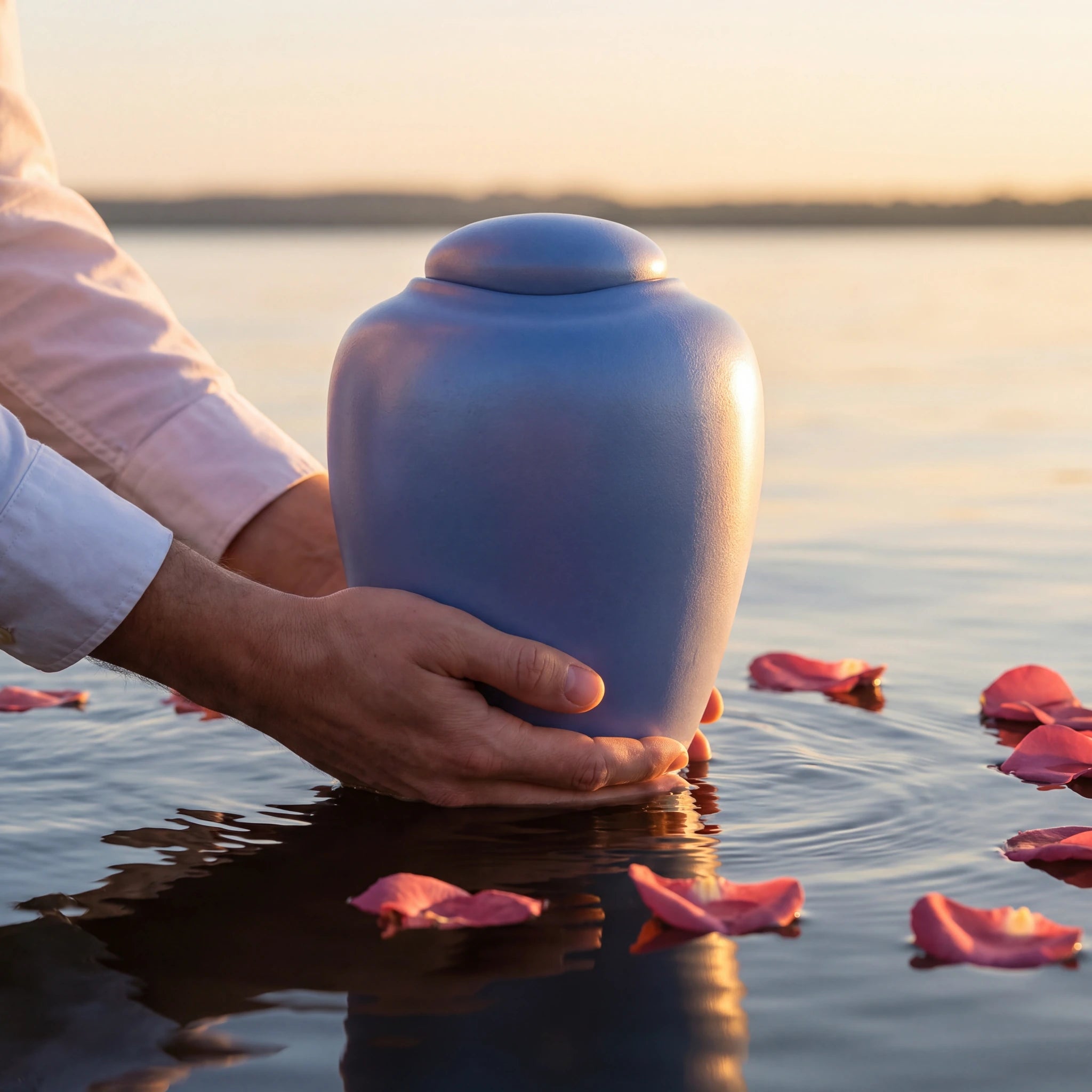Oceane Aqua Blue Biodegradable Water Urn for Ashes - Adult