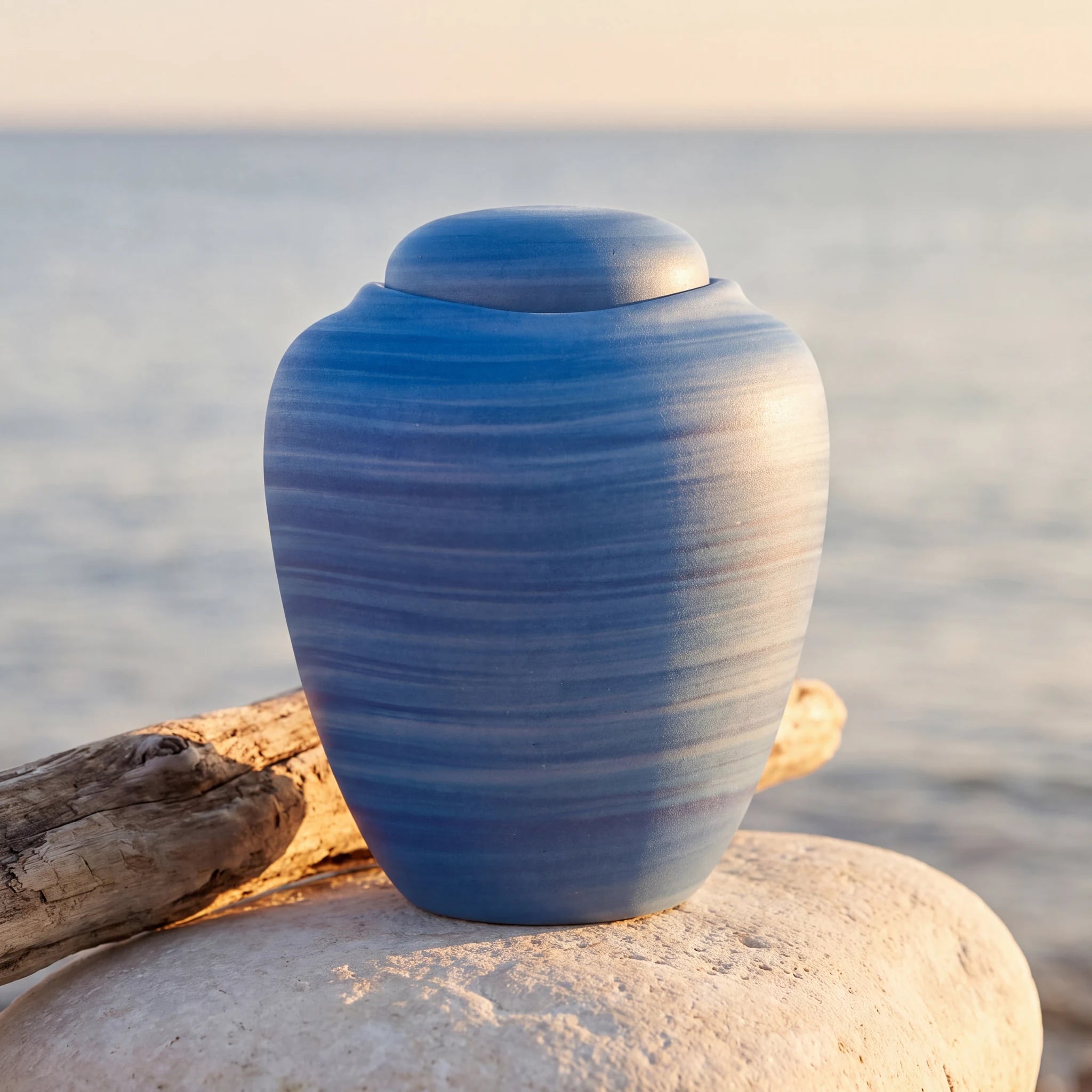 Oceane Blue with Swirls Biodegradable Water Urn for Ashes - Adult