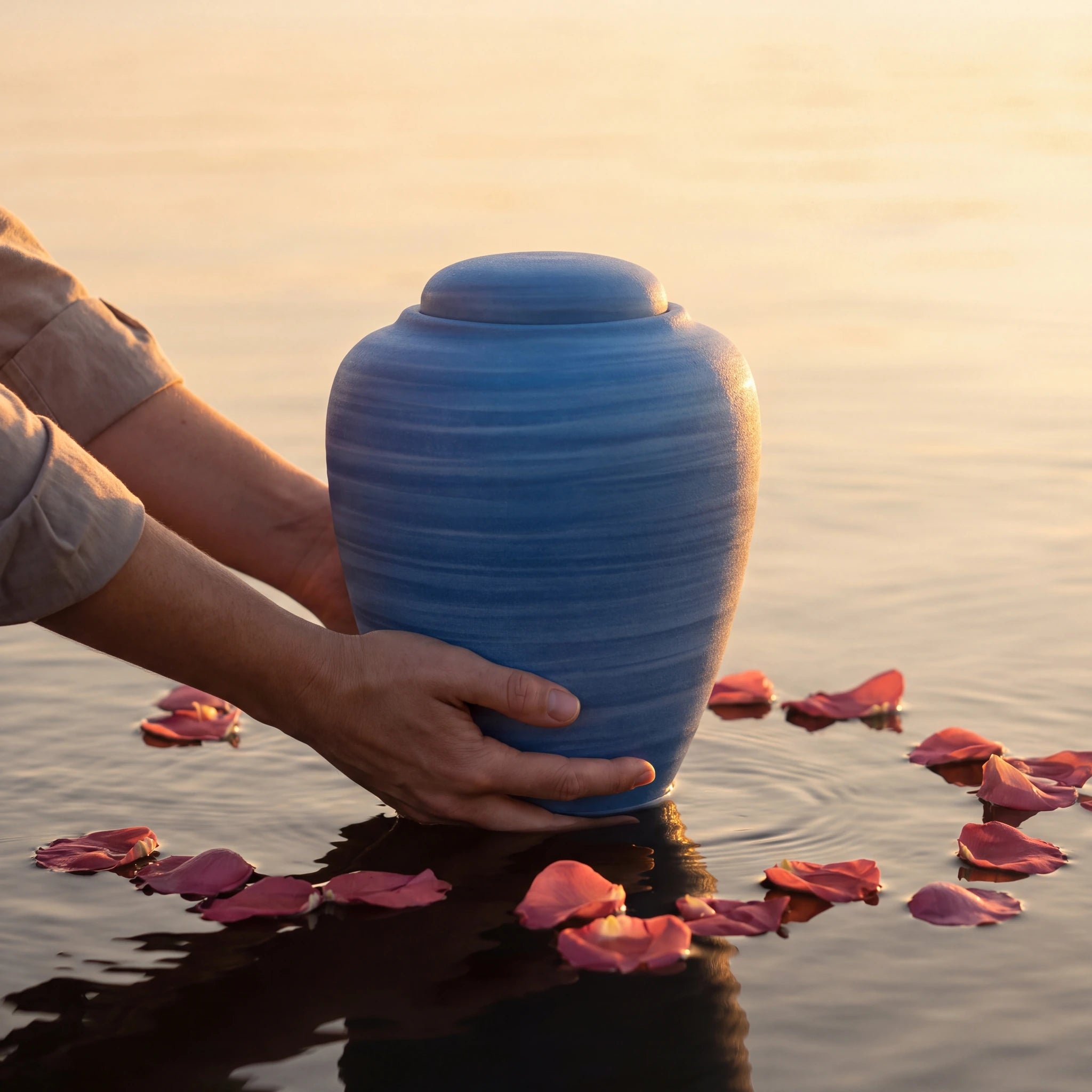 Oceane Blue with Swirls Biodegradable Water Urn for Ashes - Adult