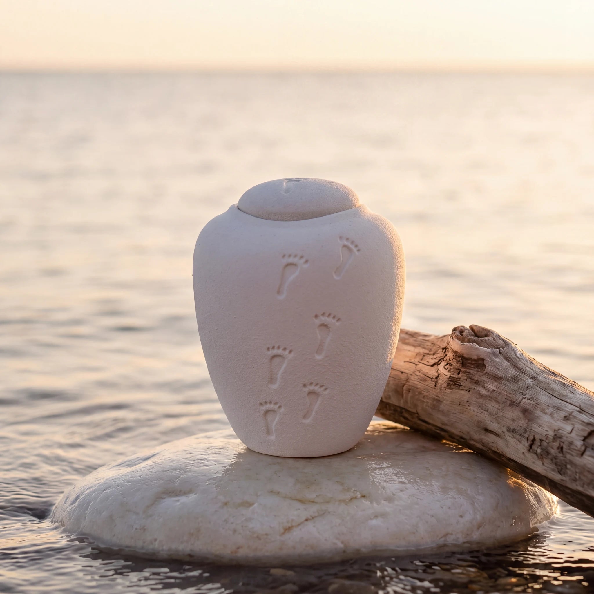 Oceane Quartz White Biodegradable Water Urn for Ashes - Adult