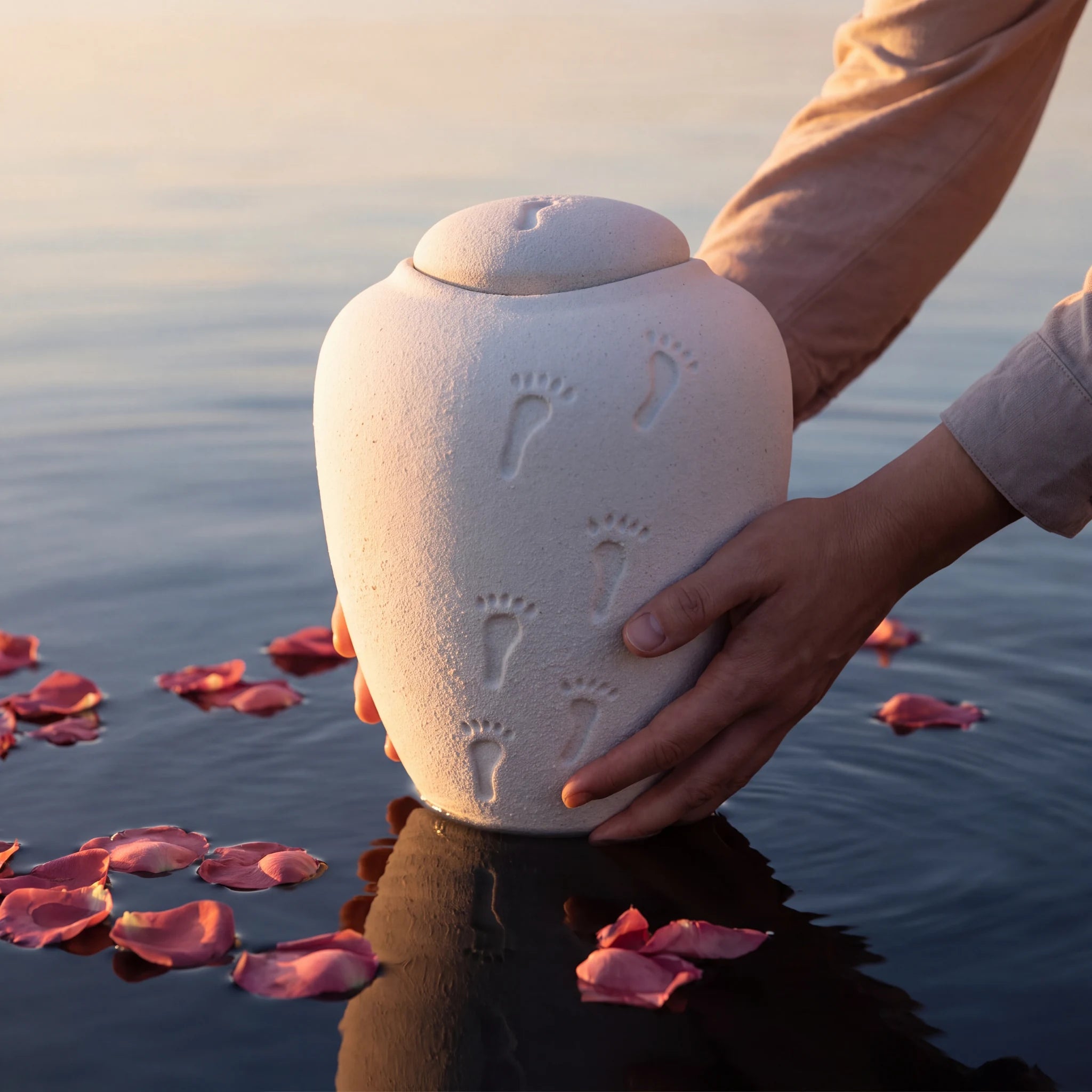 Oceane Quartz White Biodegradable Water Urn for Ashes - Adult
