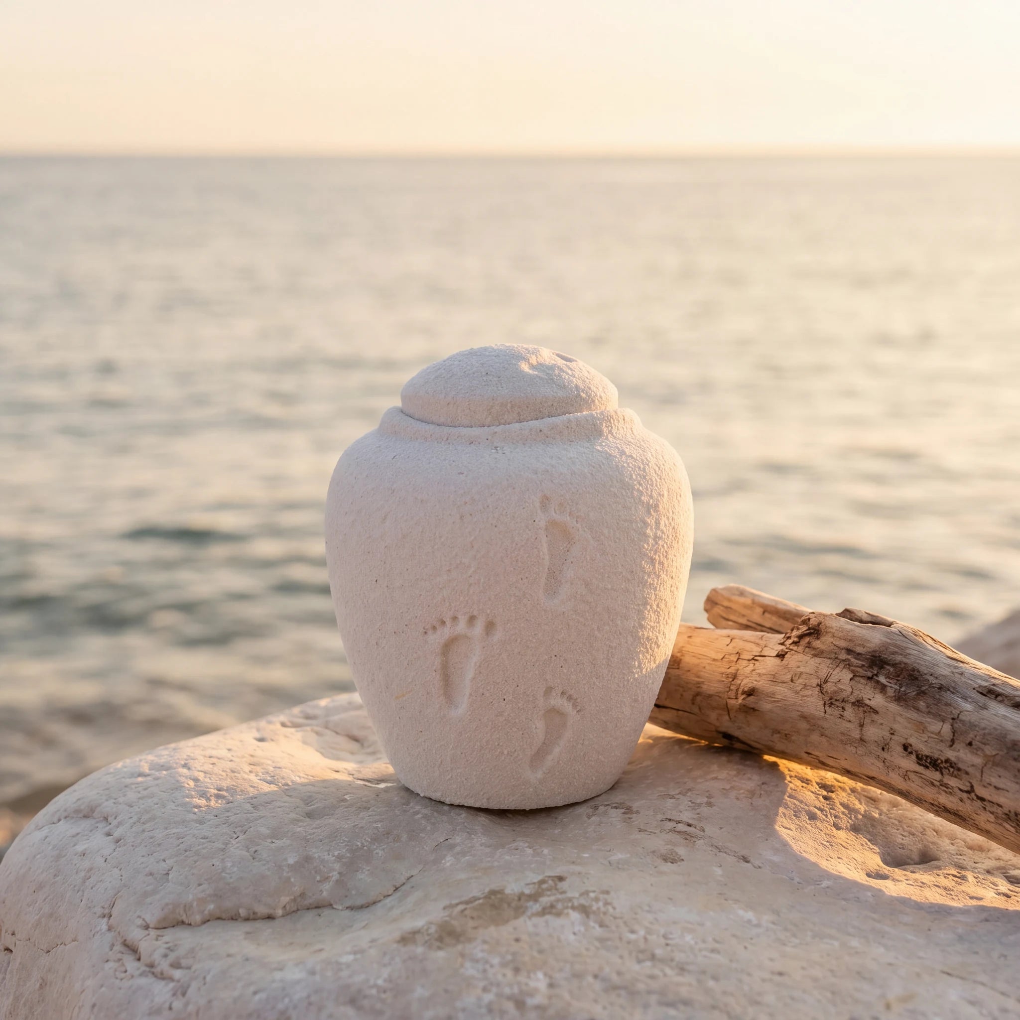 Oceane Quartz White Biodegradable Water Urn for Ashes - Small