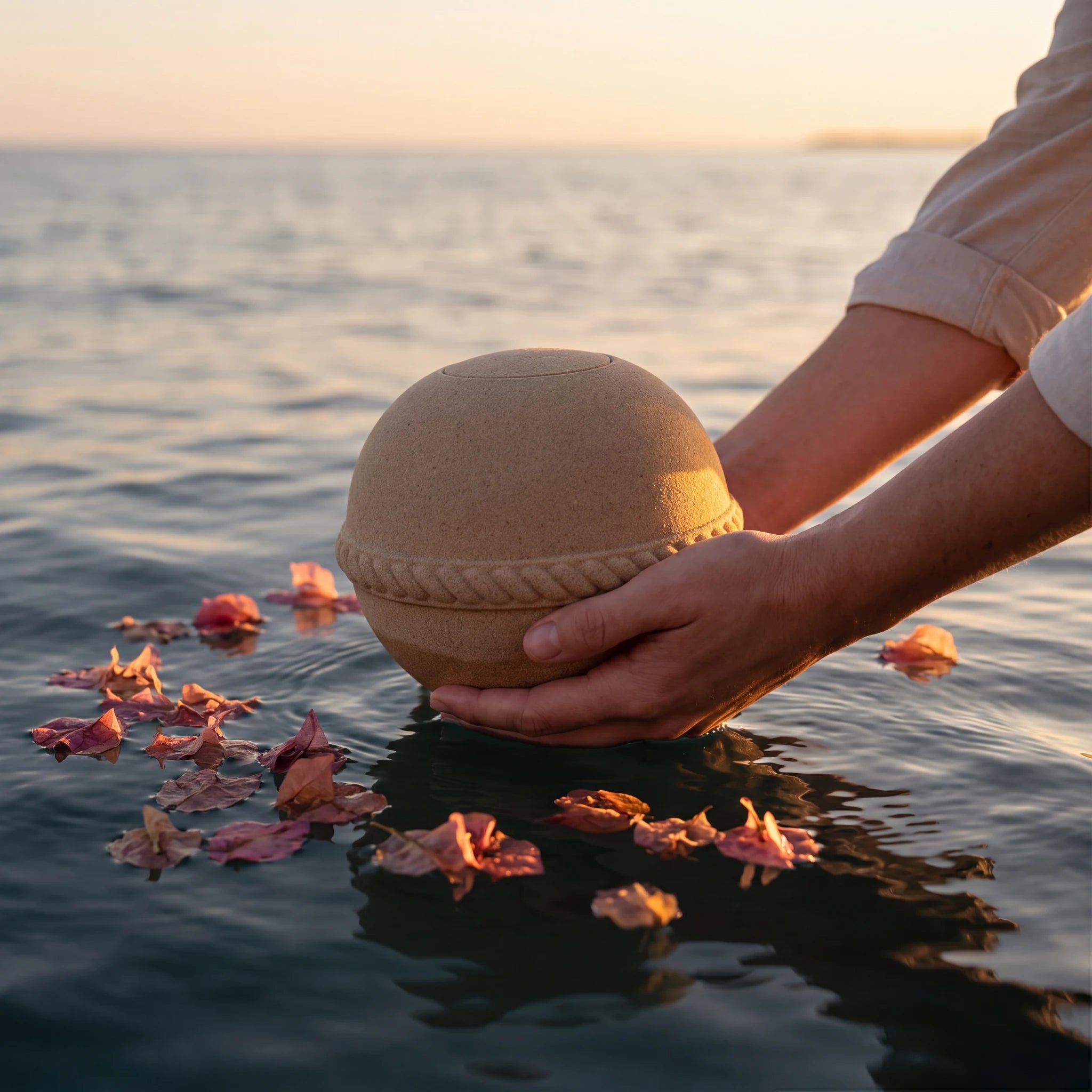 Oceane Round Sand Biodegradable Water Urn for Ashes - Small